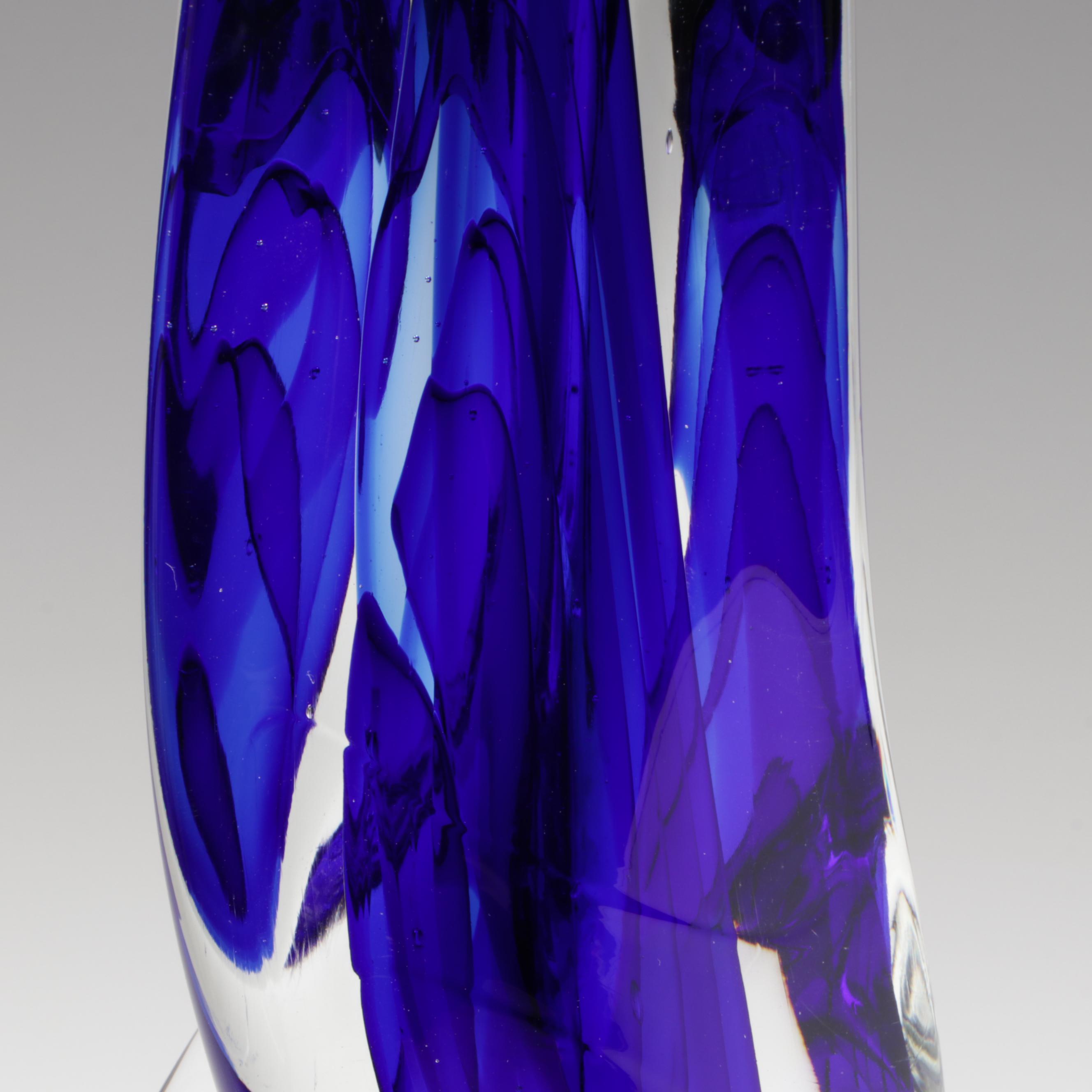 Rollin Karg Handcrafted Cobalt Blue Abstract Studio Art Glass Sculpture, 2001