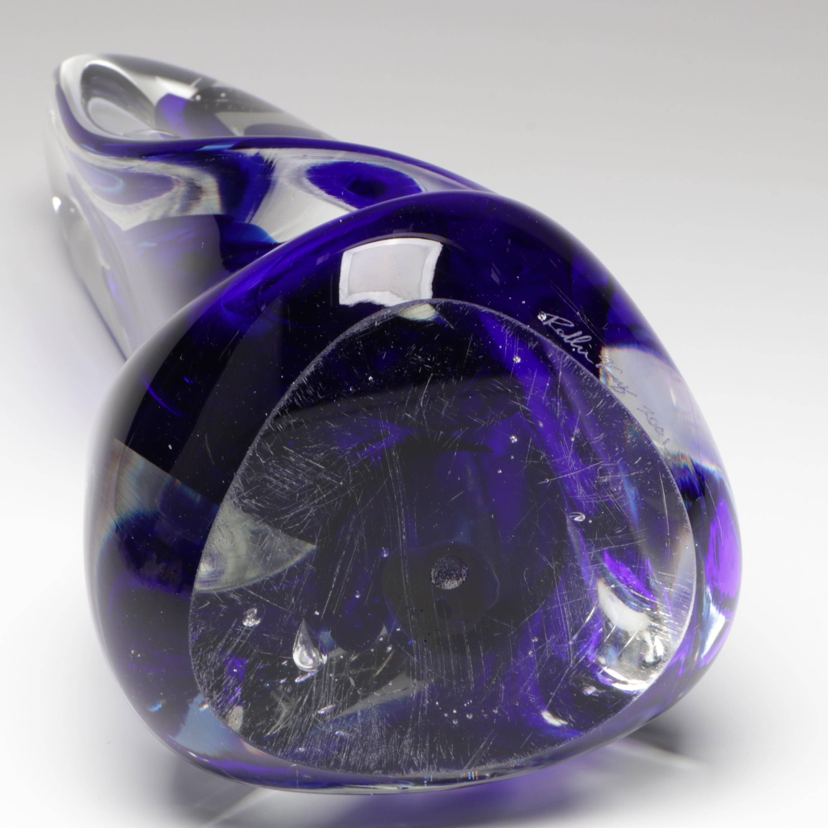 Rollin Karg Handcrafted Cobalt Blue Abstract Studio Art Glass Sculpture, 2001