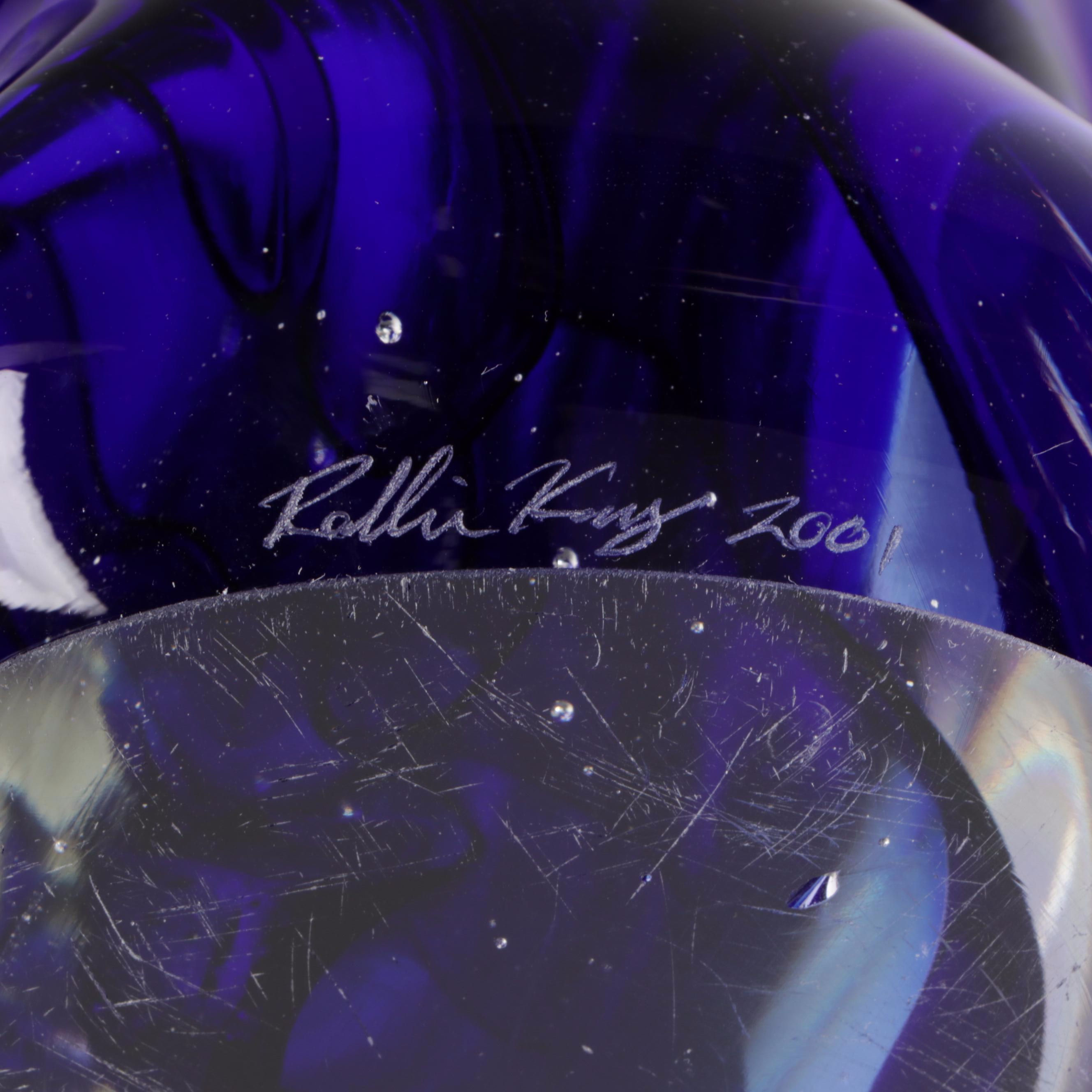 Rollin Karg Handcrafted Cobalt Blue Abstract Studio Art Glass Sculpture, 2001