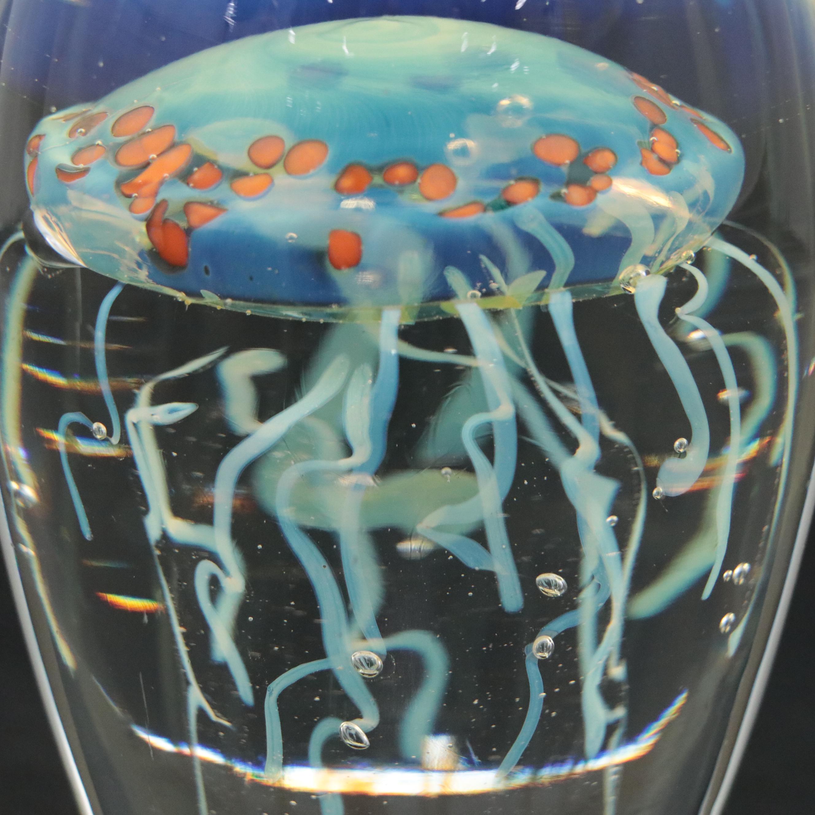 Rollin Karg Handcrafted Opalescent Studio Art Glass Jellyfish Paperweight, 2006