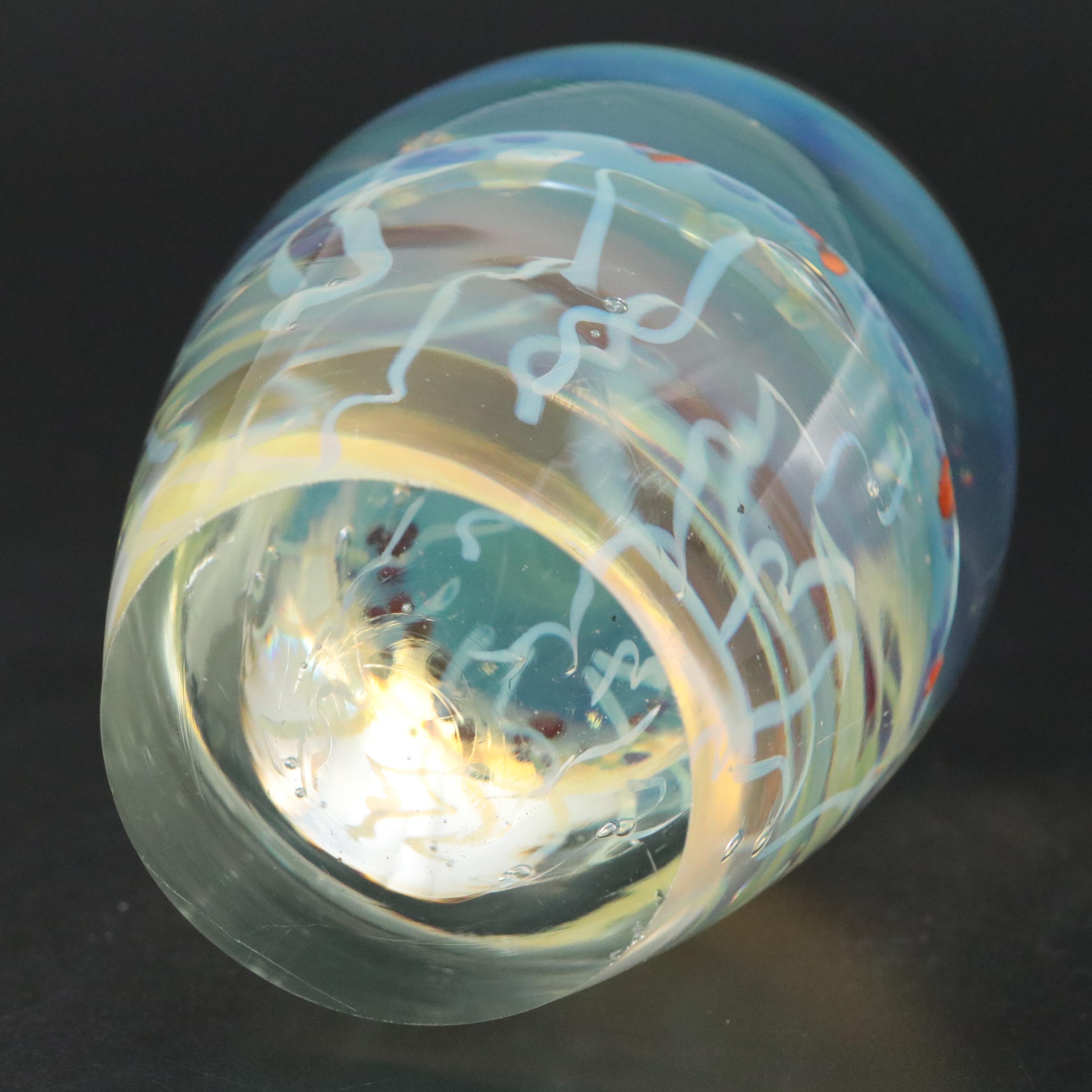 Rollin Karg Handcrafted Opalescent Studio Art Glass Jellyfish Paperweight, 2006