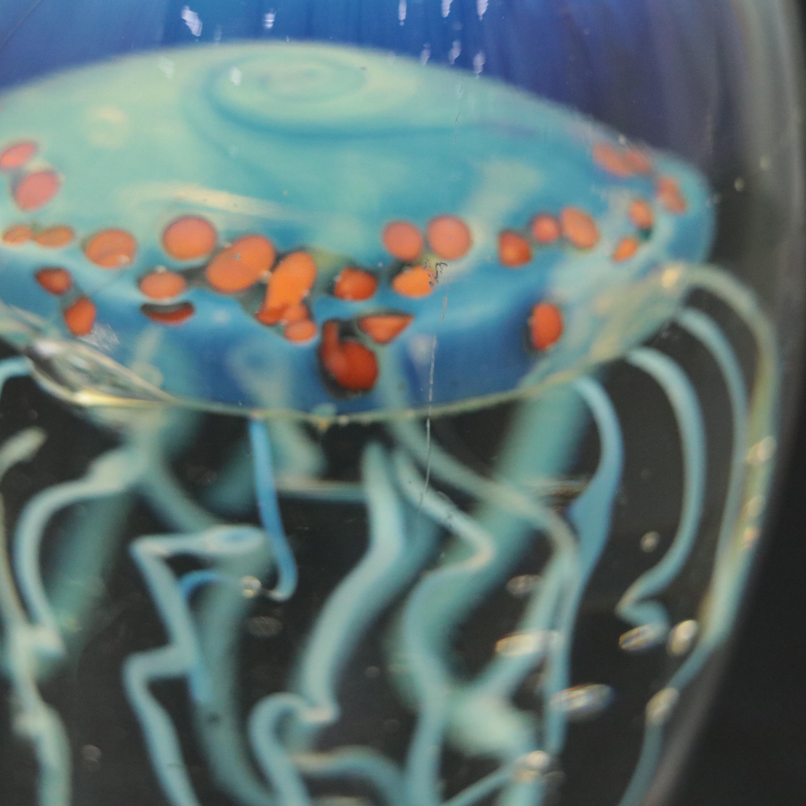 Rollin Karg Handcrafted Opalescent Studio Art Glass Jellyfish Paperweight, 2006