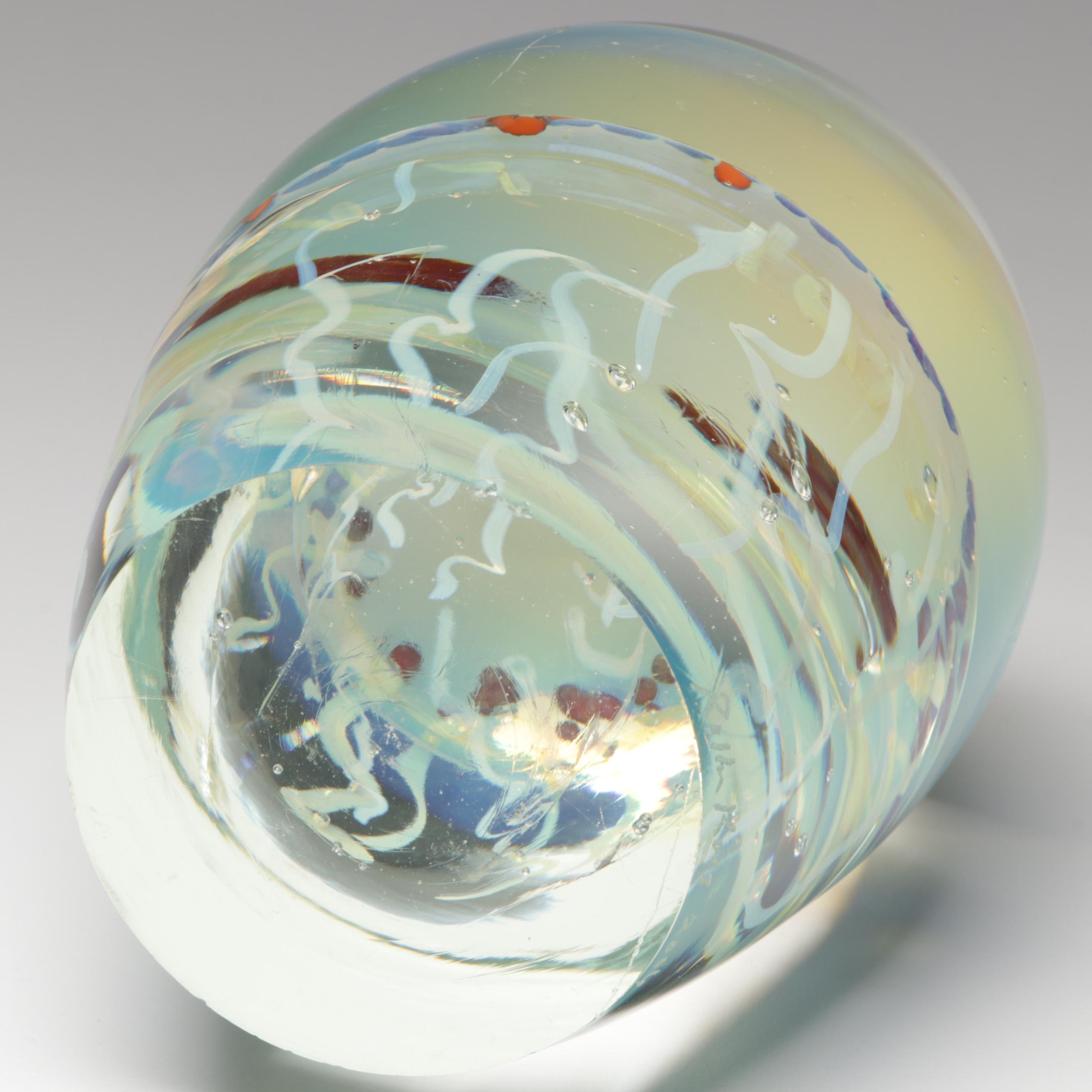 Rollin Karg Handcrafted Opalescent Studio Art Glass Jellyfish Paperweight, 2006
