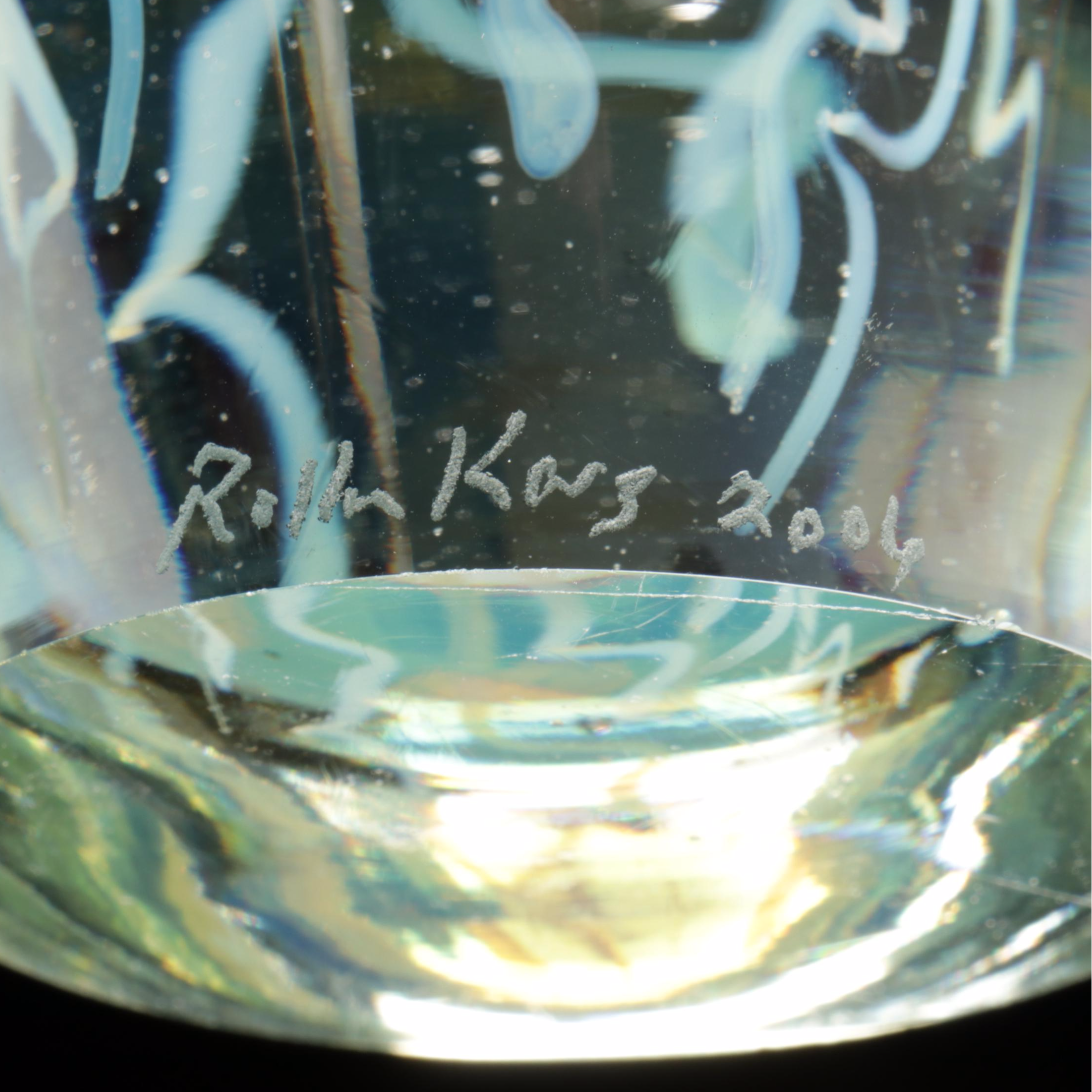 Rollin Karg Handcrafted Opalescent Studio Art Glass Jellyfish Paperweight, 2006