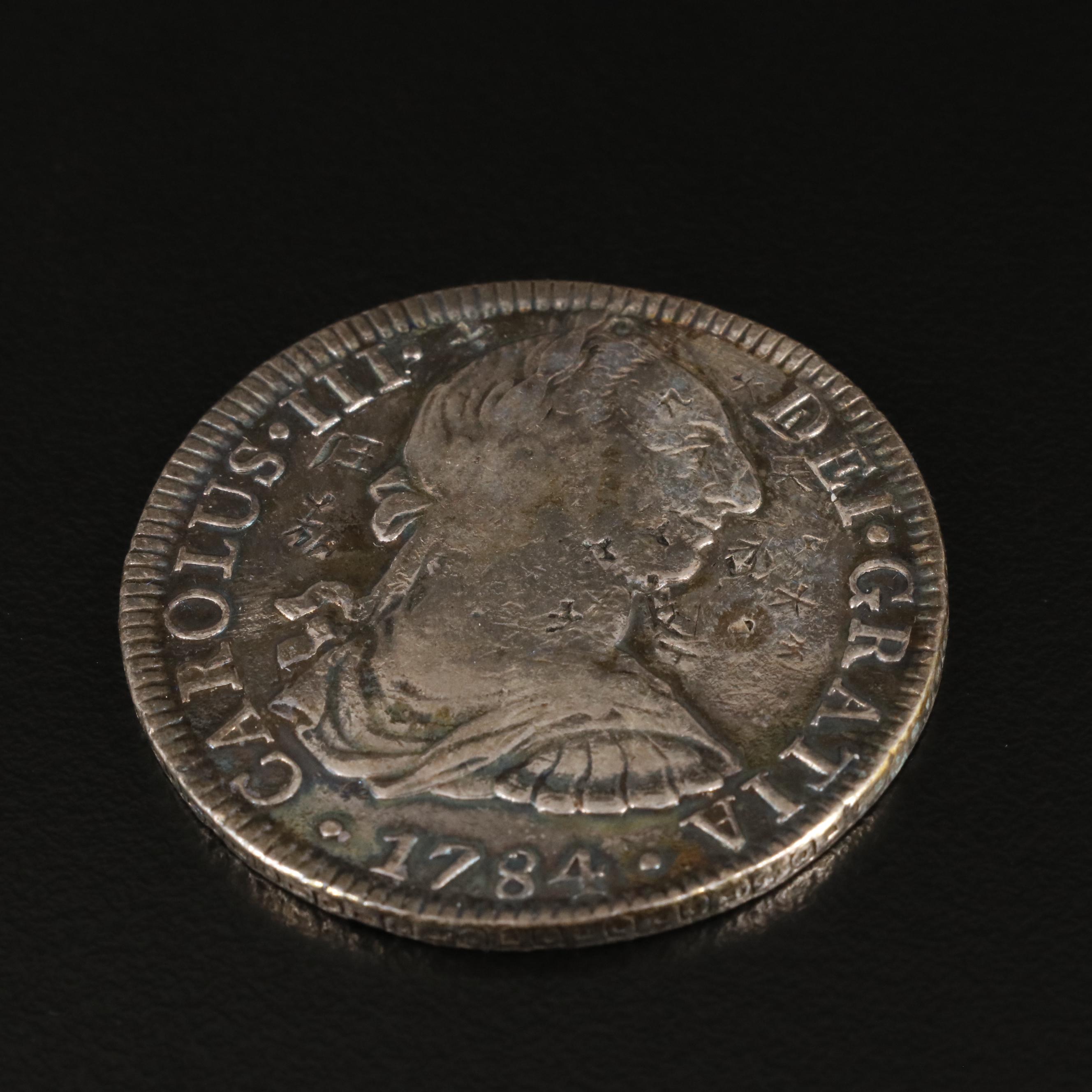 Two 1784 Spanish Colonial Mexico 8 Reales With Chop Marks