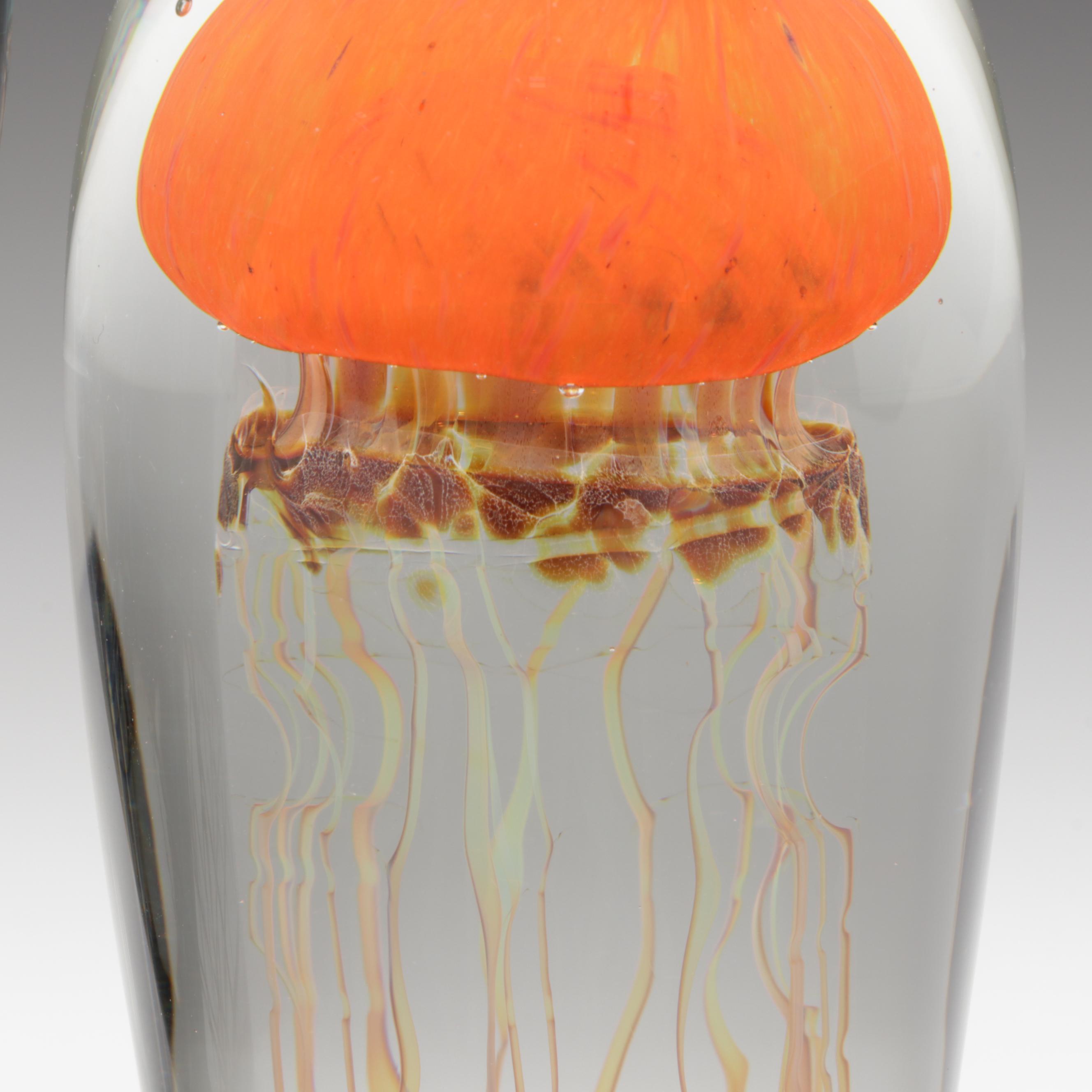 Richard Satava Handcrafted Opalescent Studio Art Glass Jellyfish Paperweights