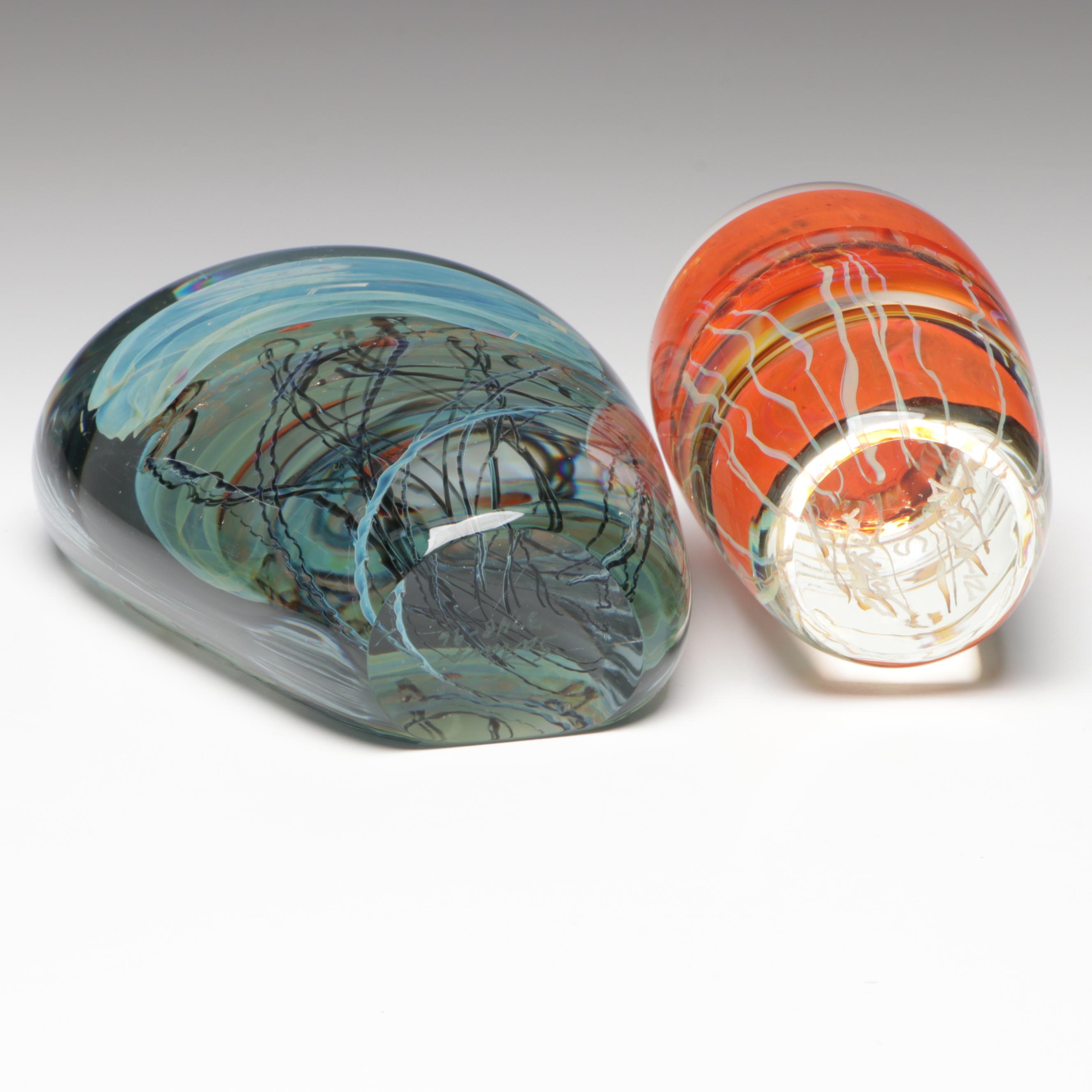 Richard Satava Handcrafted Opalescent Studio Art Glass Jellyfish Paperweights