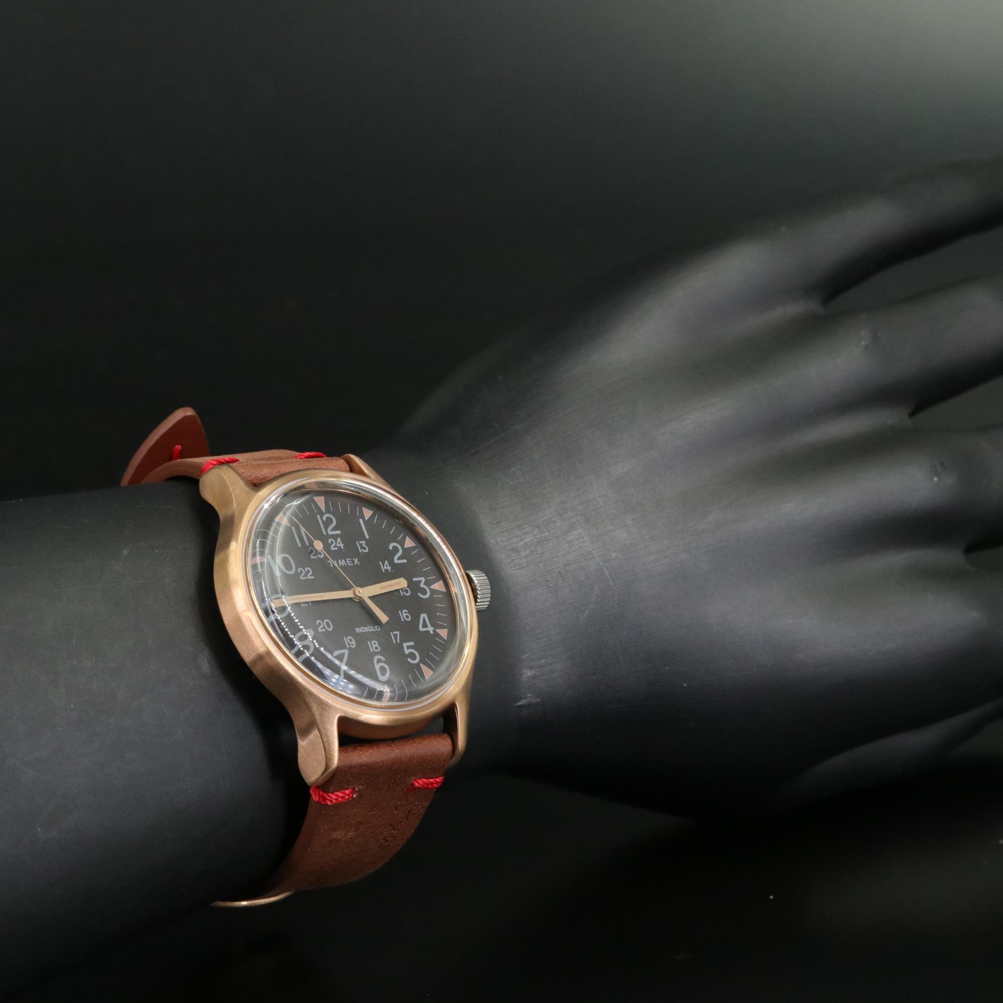 Timex MK1 Quartz Watch with Black Dial and Brown Leather Strap