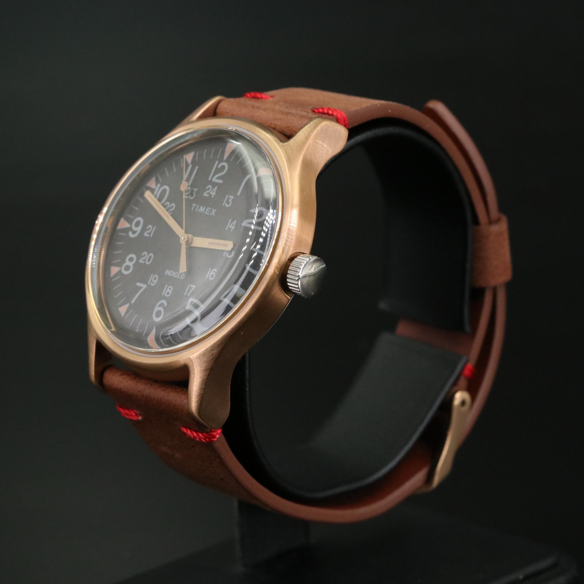 Timex MK1 Quartz Watch with Black Dial and Brown Leather Strap