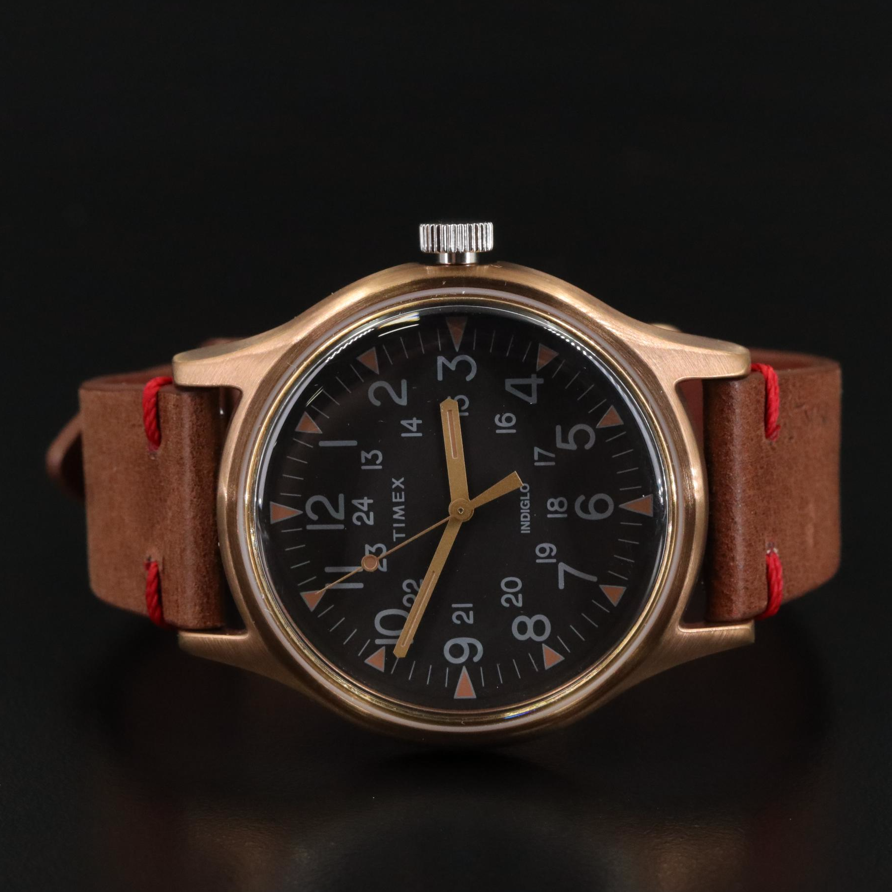 Timex MK1 Quartz Watch with Black Dial and Brown Leather Strap