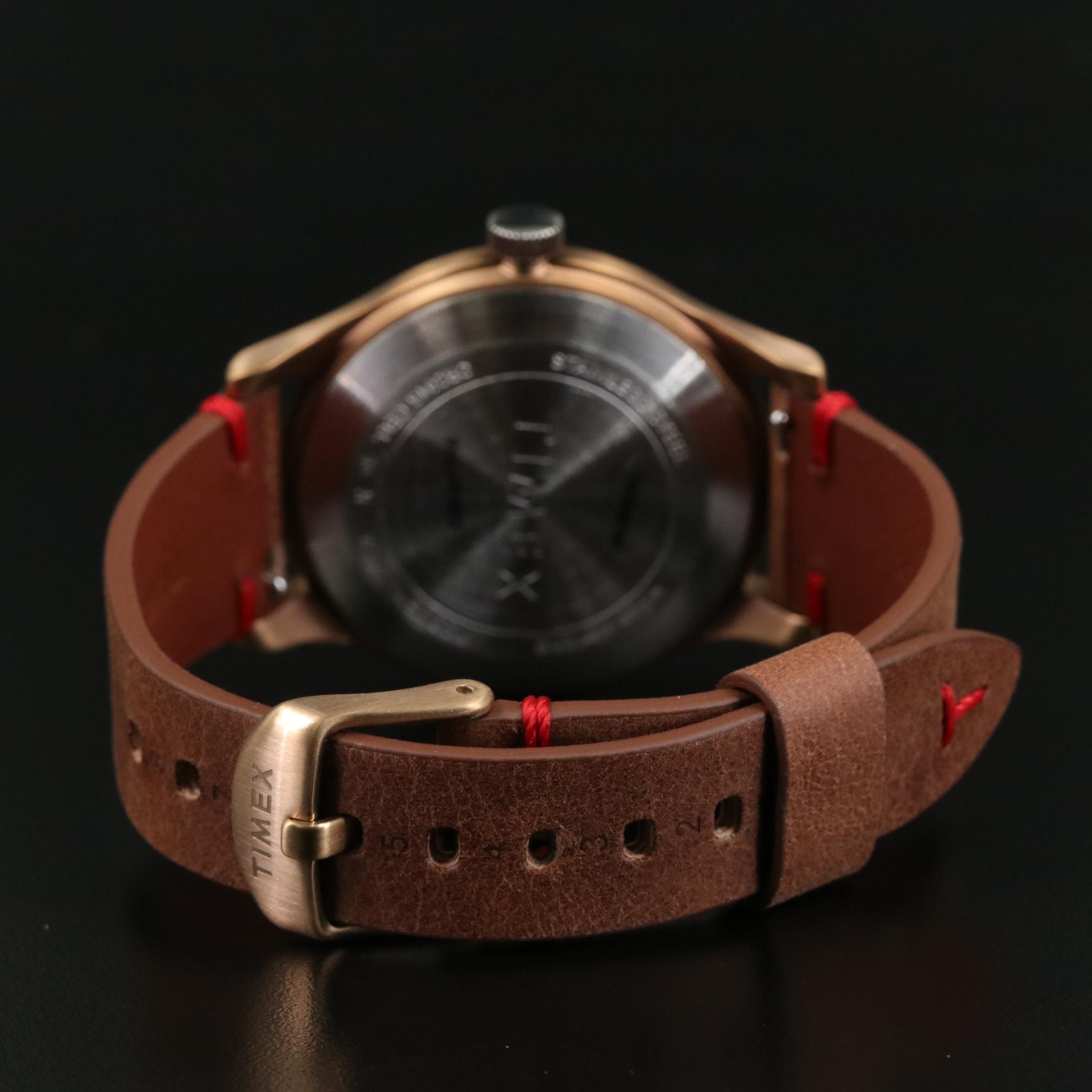 Timex MK1 Quartz Watch with Black Dial and Brown Leather Strap