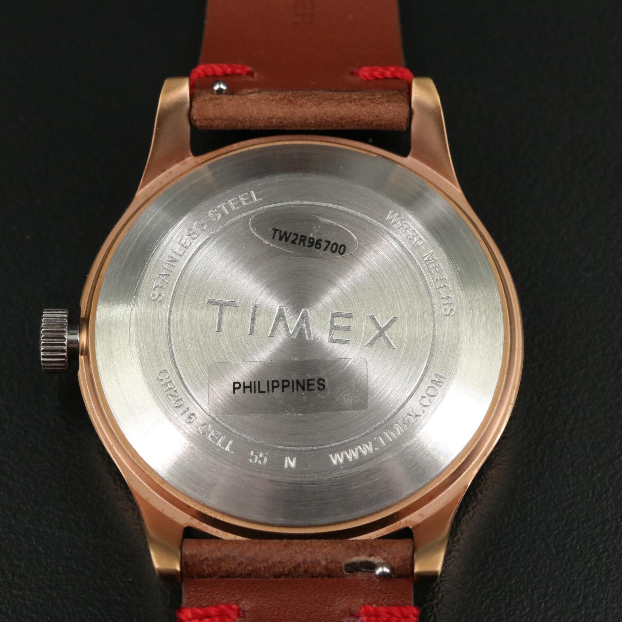 Timex MK1 Quartz Watch with Black Dial and Brown Leather Strap