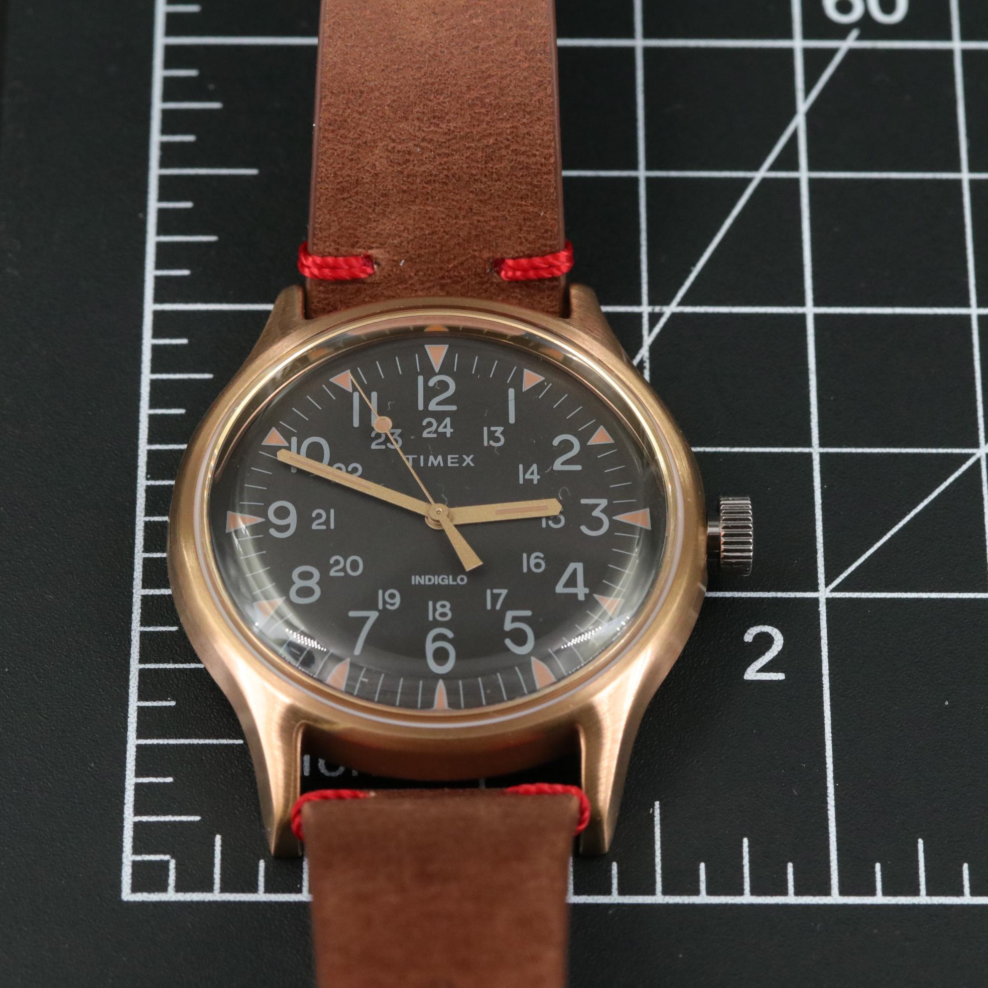 Timex MK1 Quartz Watch with Black Dial and Brown Leather Strap