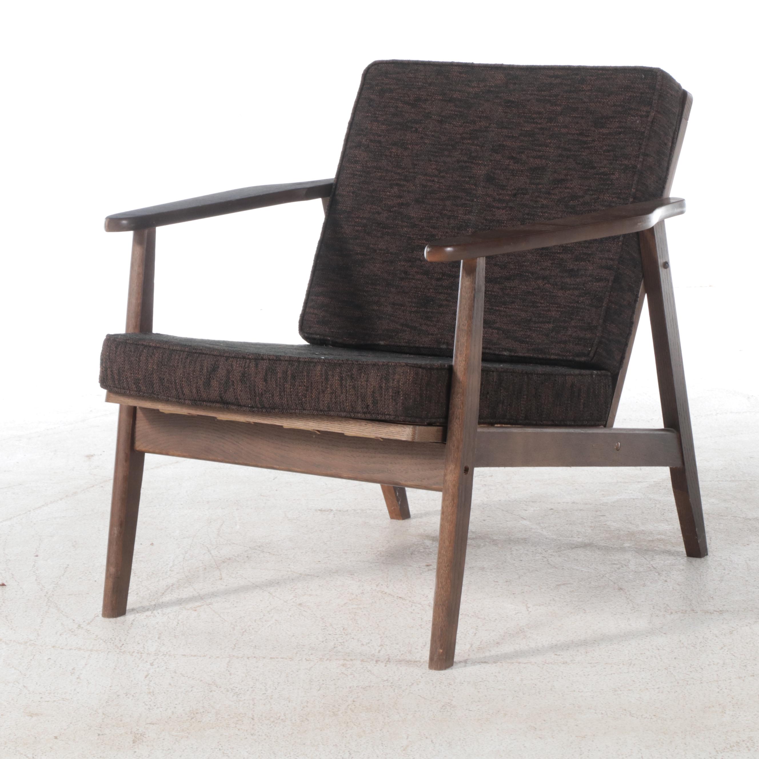 Frank & Son Mid Century Modern Armchair with Teak and Leather Magazine Rack