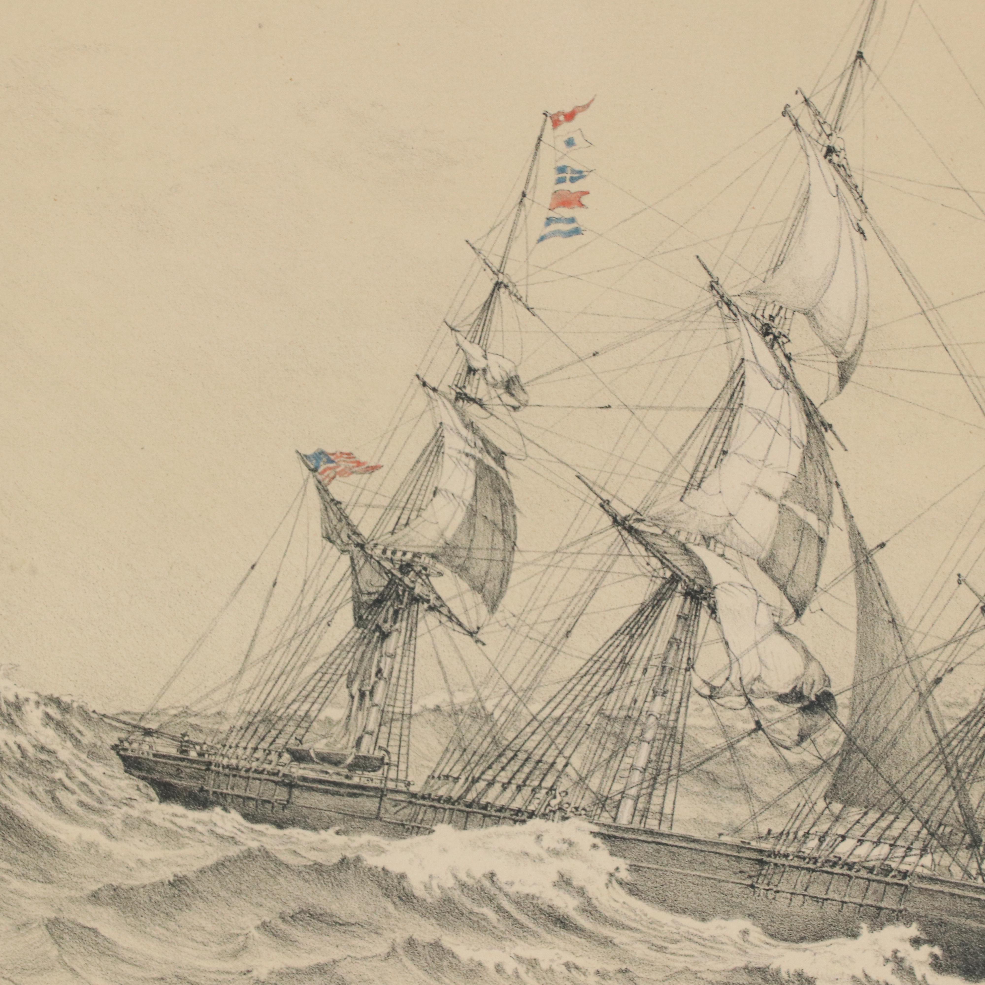 George C. Wales Hand-Colored Lithograph "Clipper Ship Staghound of Boston 1851"