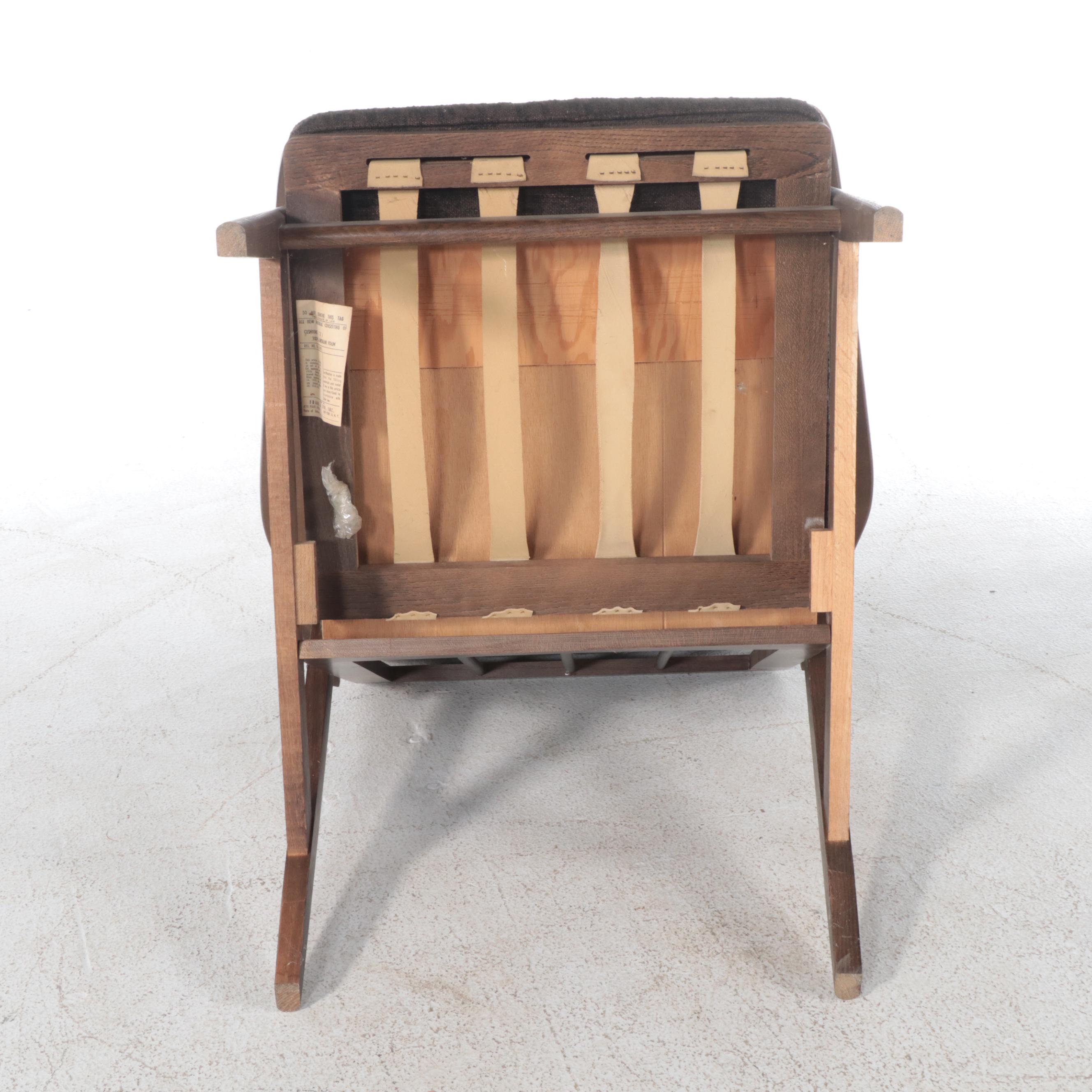 Frank & Son Mid Century Modern Armchair with Teak and Leather Magazine Rack