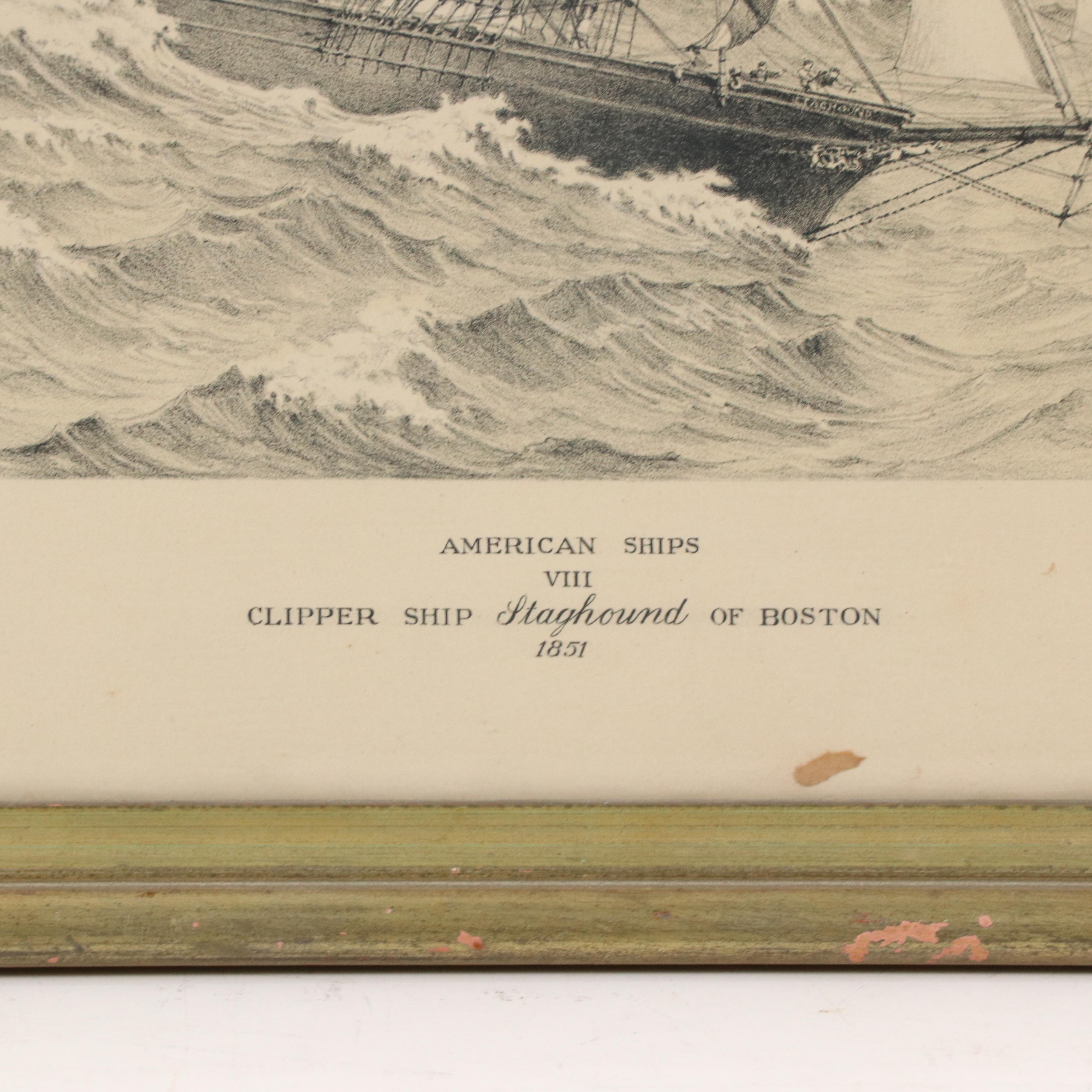George C. Wales Hand-Colored Lithograph "Clipper Ship Staghound of Boston 1851"