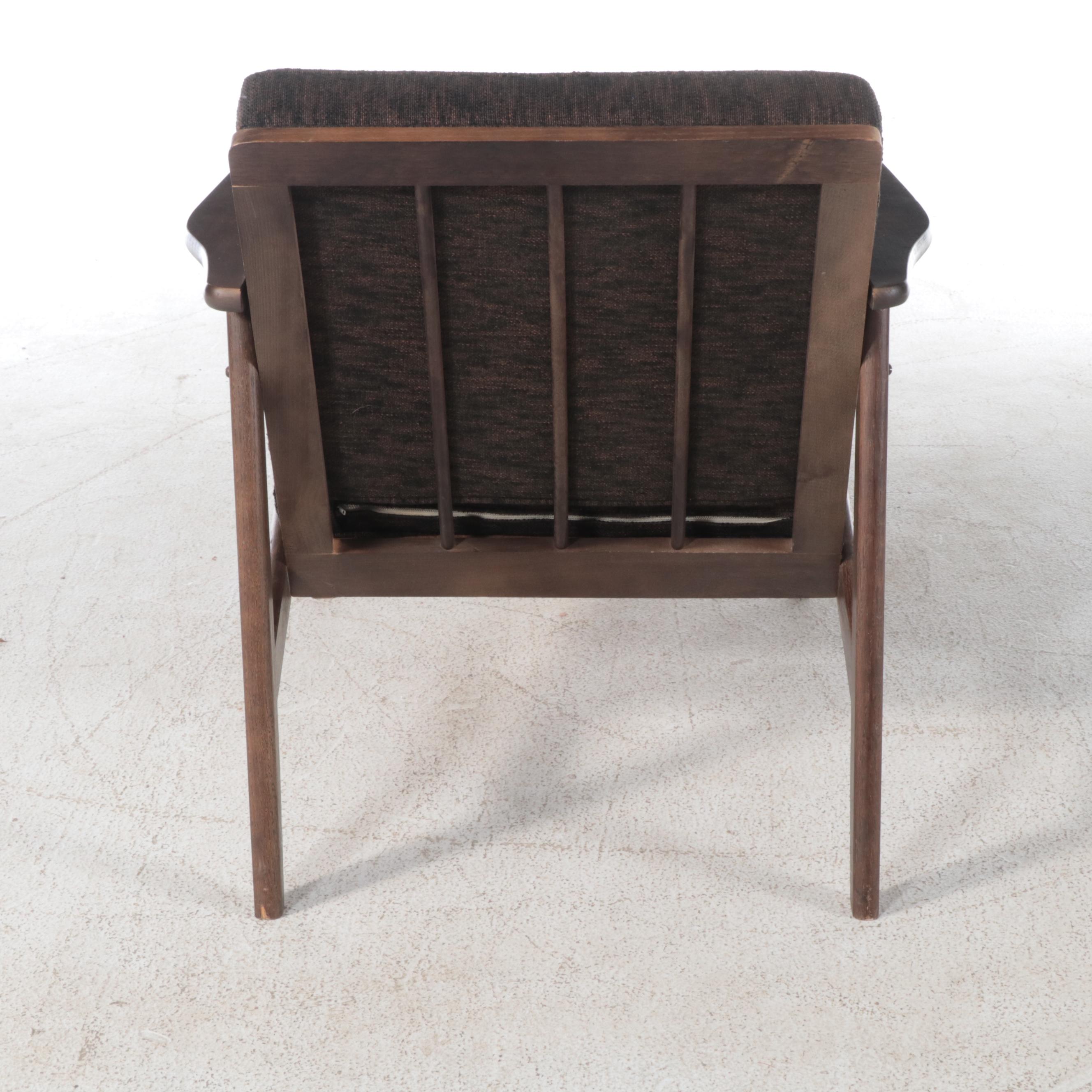 Frank & Son Mid Century Modern Armchair with Teak and Leather Magazine Rack