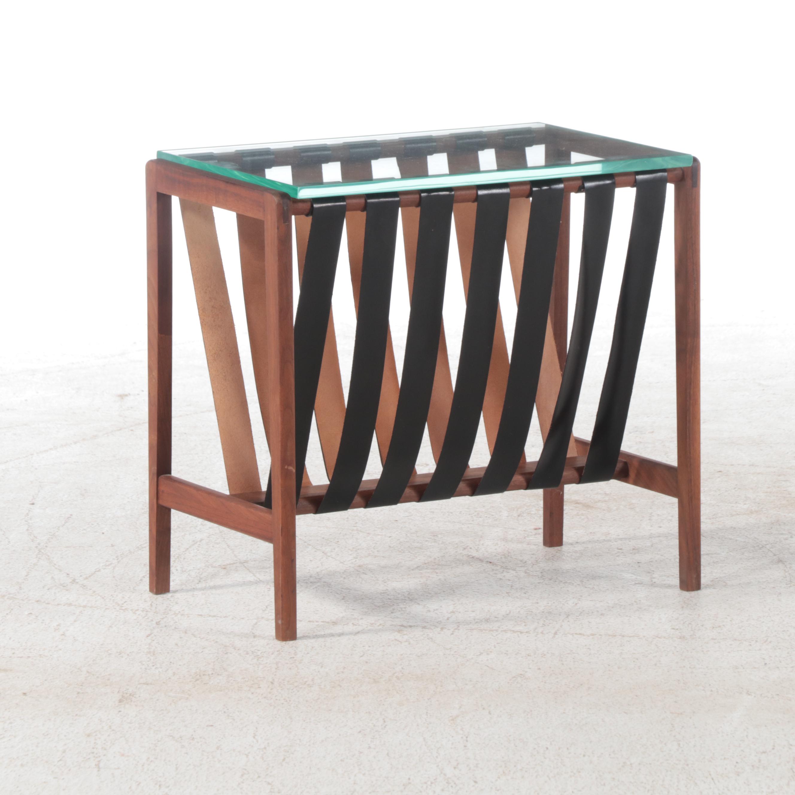 Frank & Son Mid Century Modern Armchair with Teak and Leather Magazine Rack