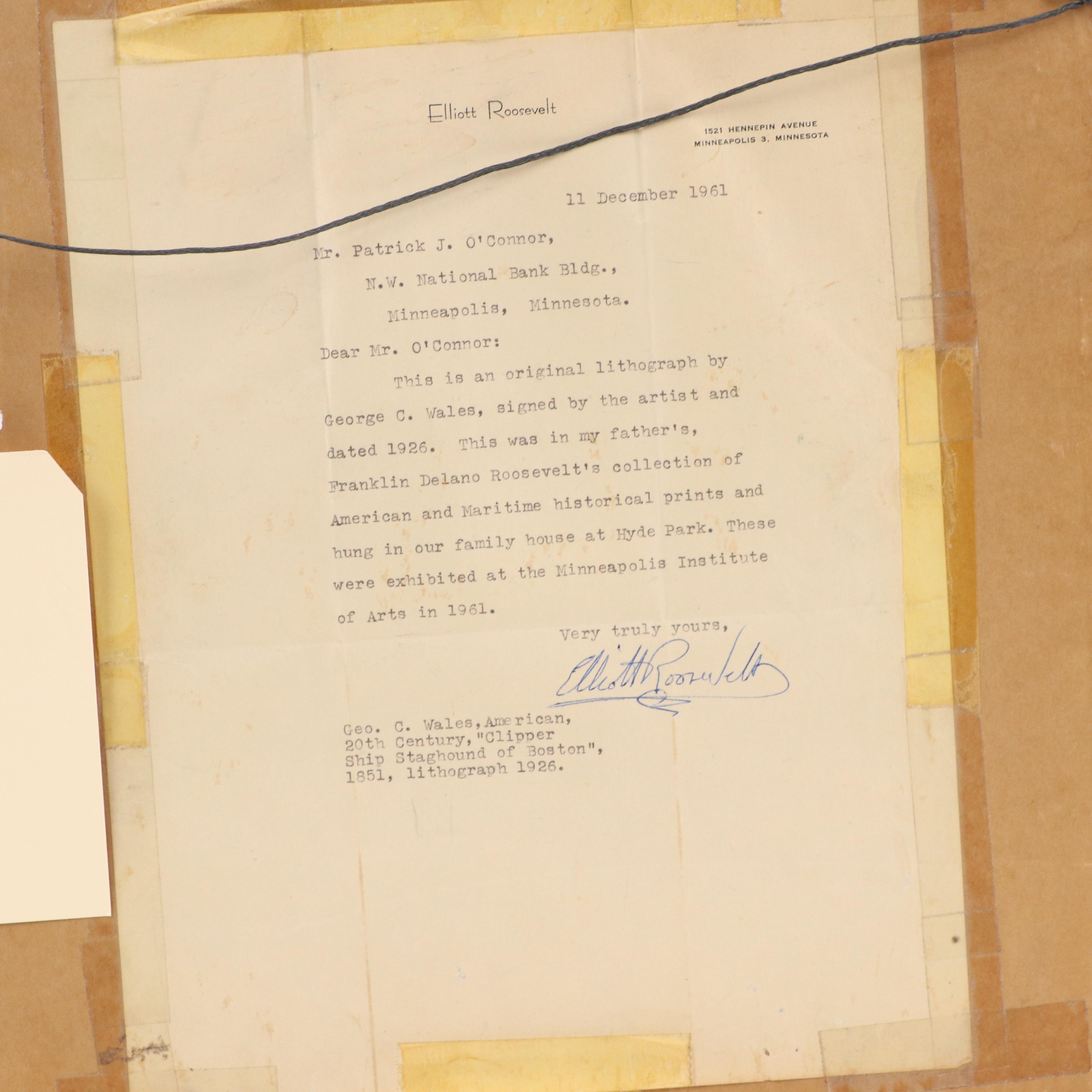 George C. Wales Hand-Colored Lithograph "Clipper Ship Staghound of Boston 1851"