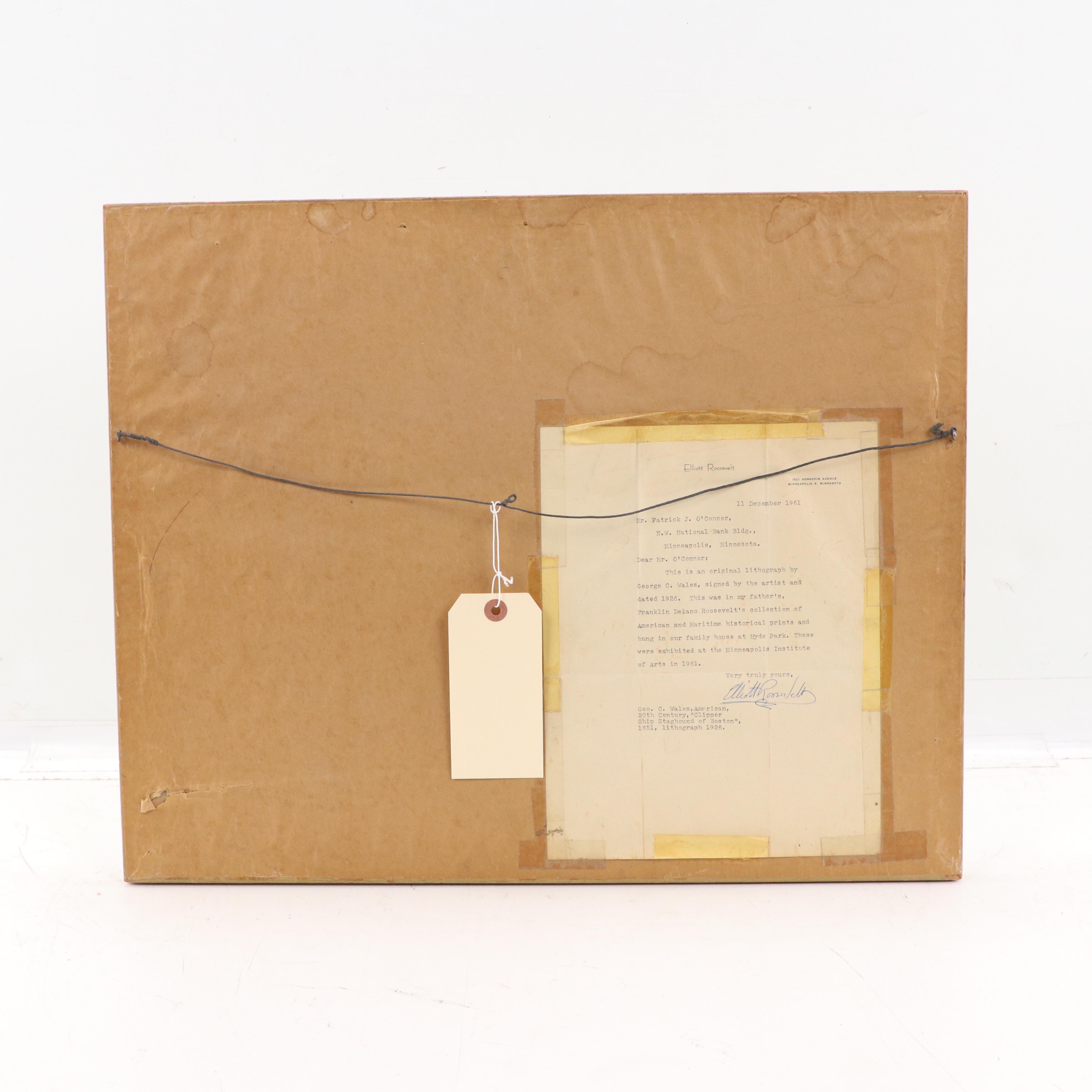 George C. Wales Hand-Colored Lithograph "Clipper Ship Staghound of Boston 1851"