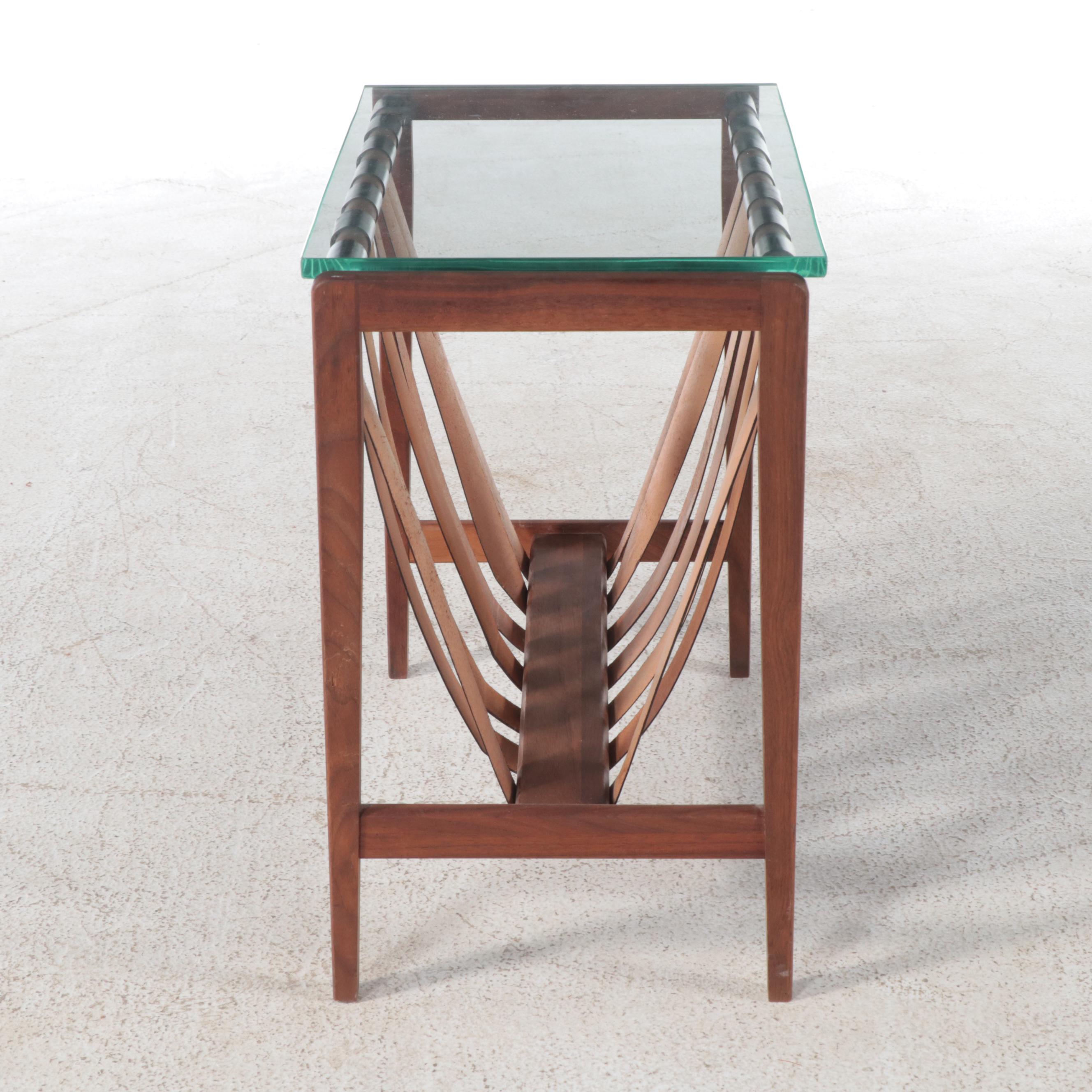 Frank & Son Mid Century Modern Armchair with Teak and Leather Magazine Rack