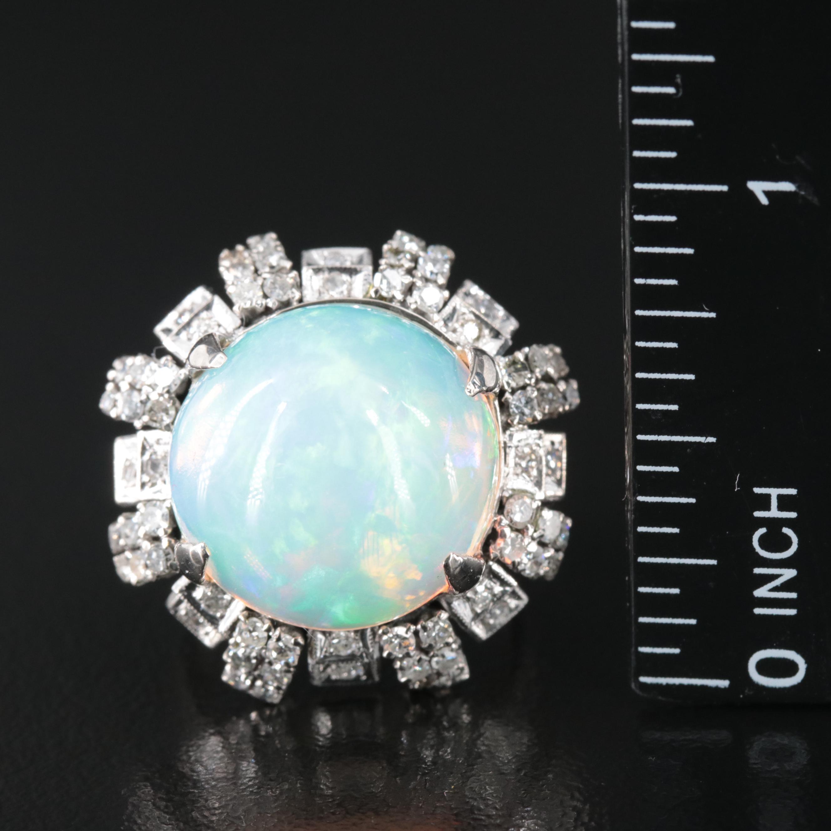 1940s Palladium 14.57 CT Opal and Diamond Ring