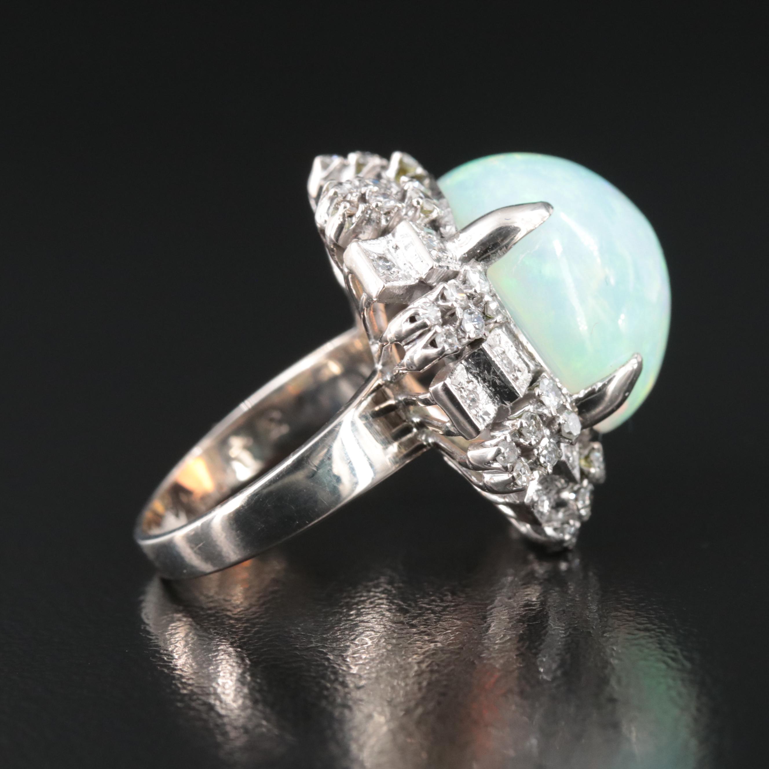 1940s Palladium 14.57 CT Opal and Diamond Ring
