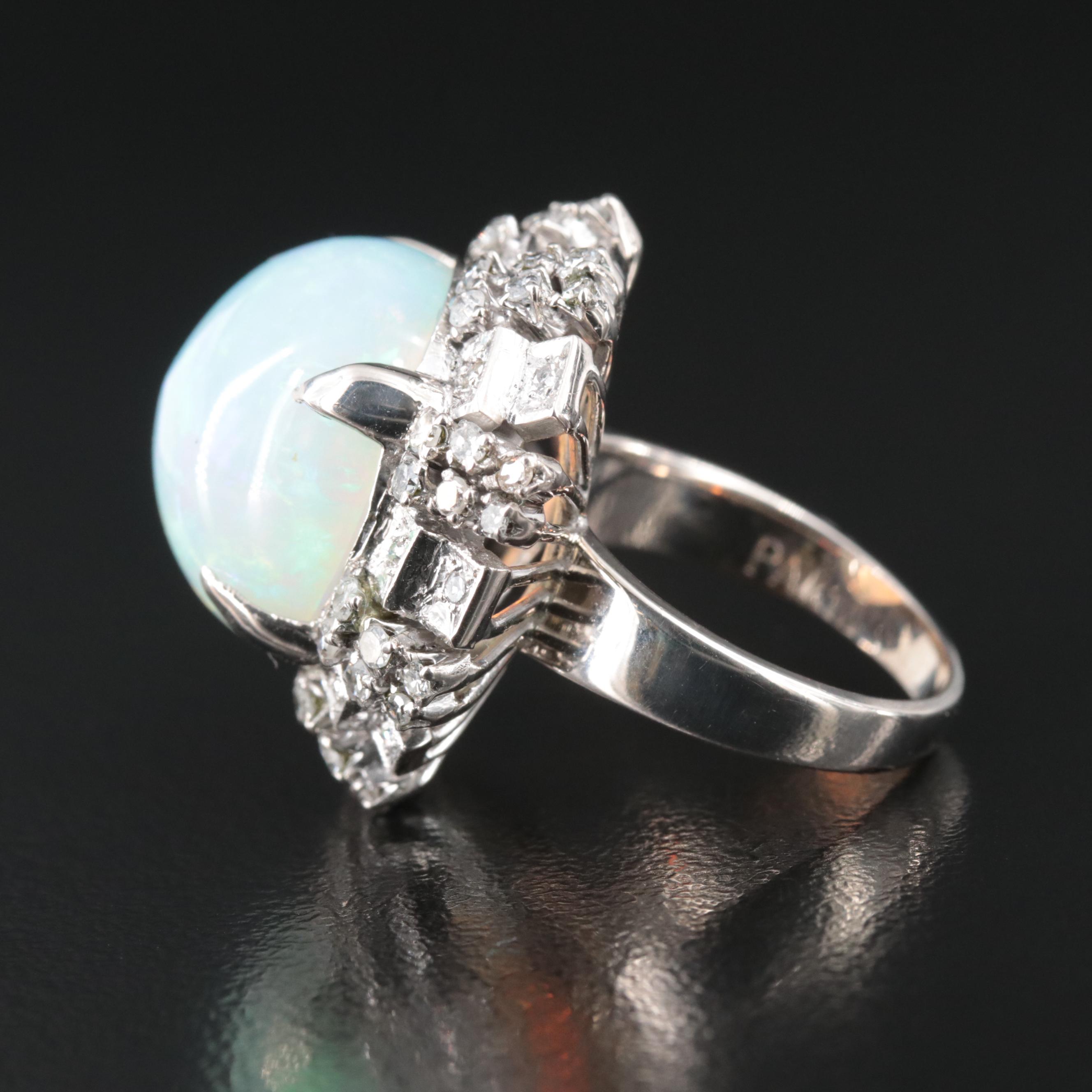 1940s Palladium 14.57 CT Opal and Diamond Ring