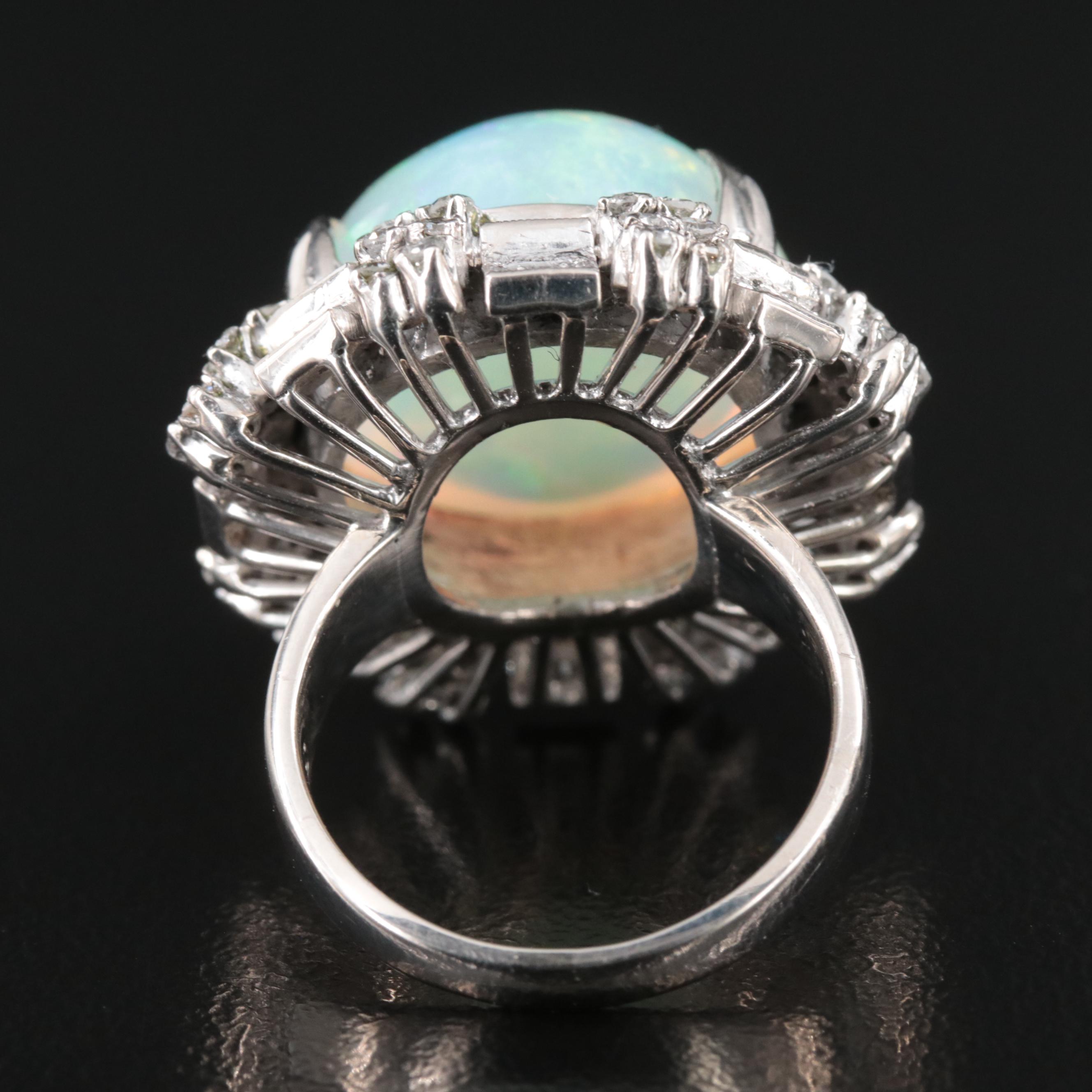 1940s Palladium 14.57 CT Opal and Diamond Ring