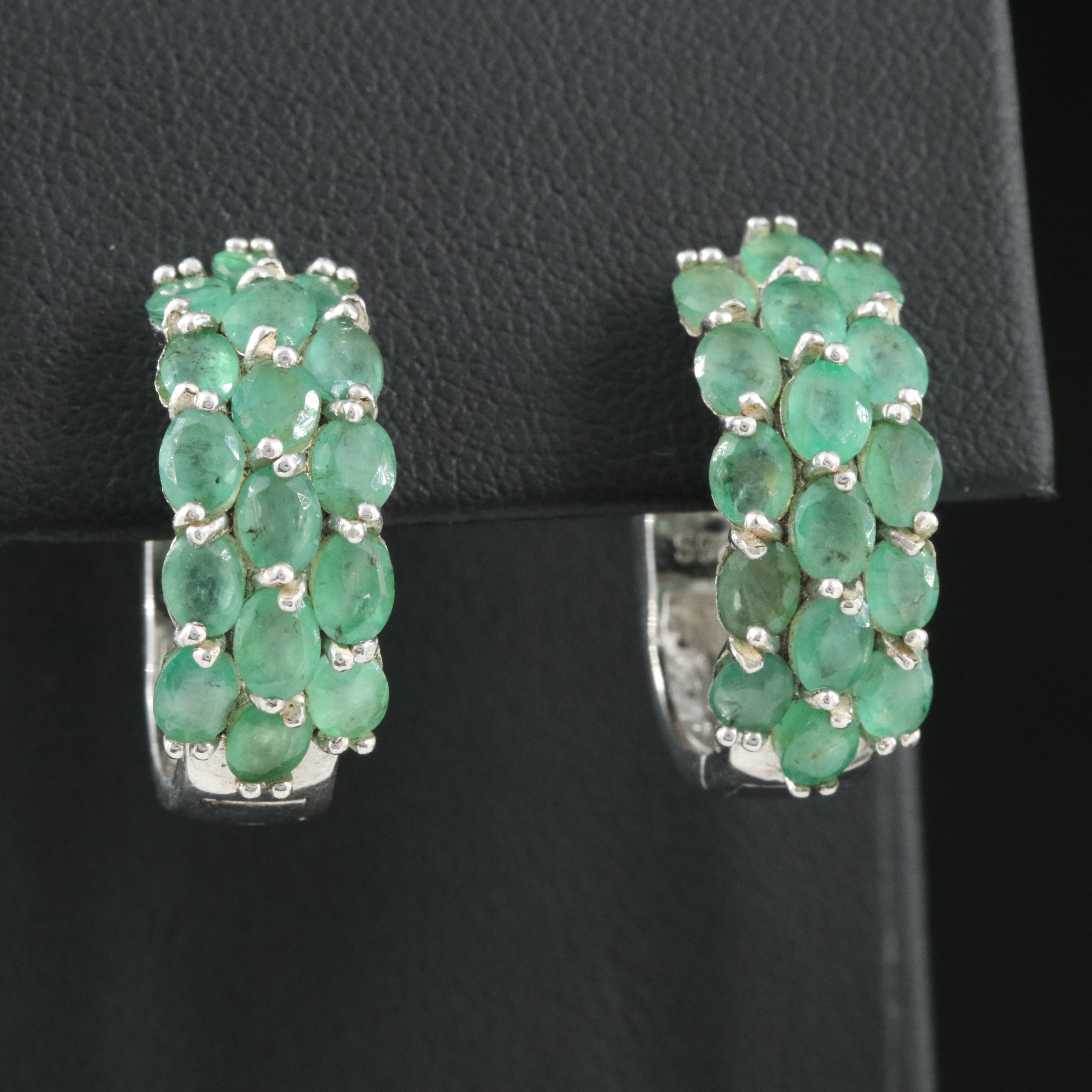 Sterling Emerald Hoop Earrings