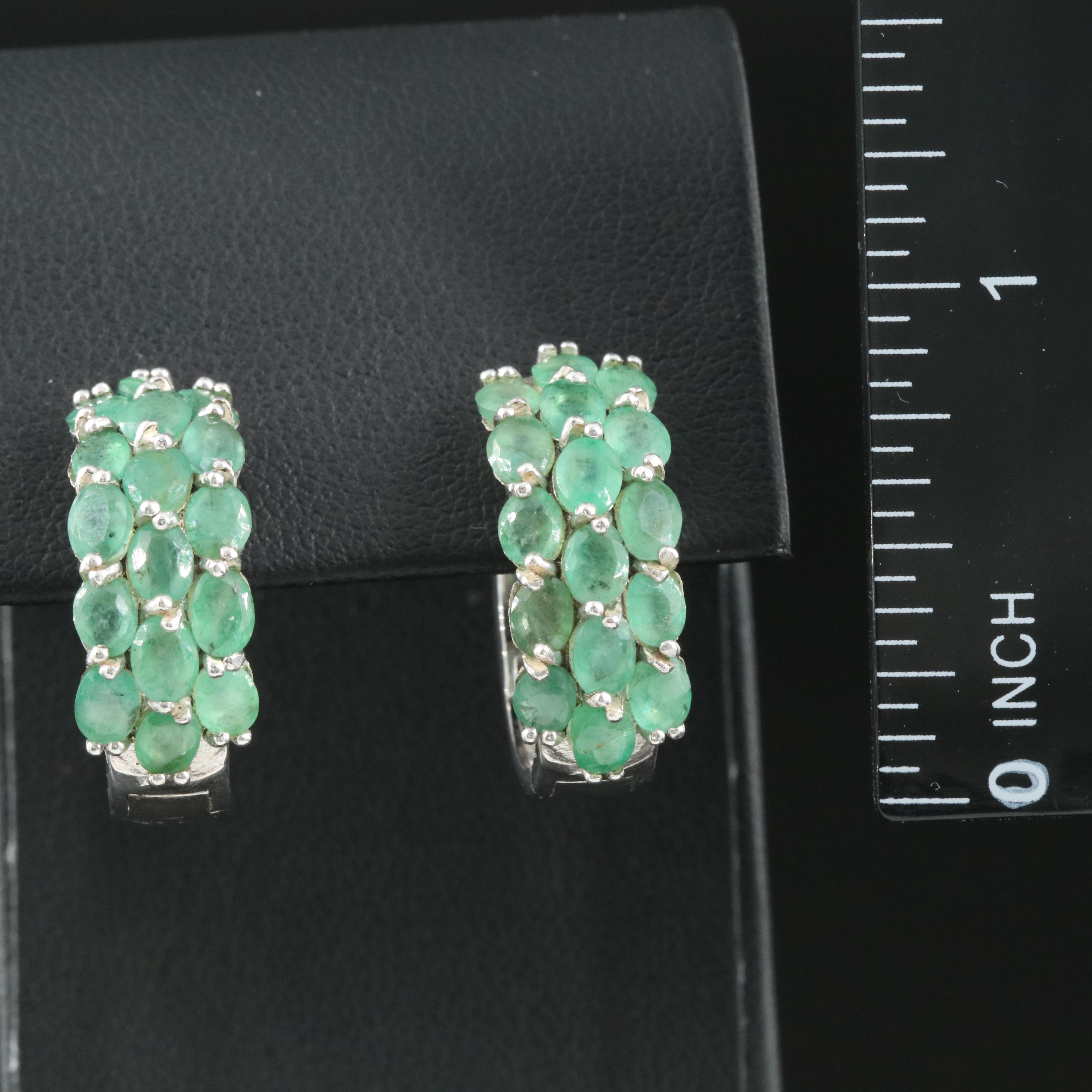 Sterling Emerald Hoop Earrings