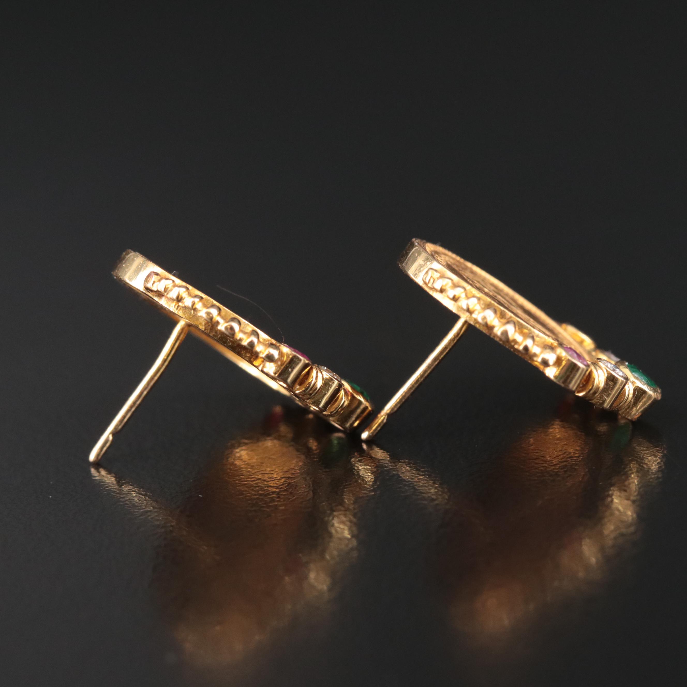 18K Emerald, Ruby and Diamond Earrings with Replica 1891 British Sovereign Coins
