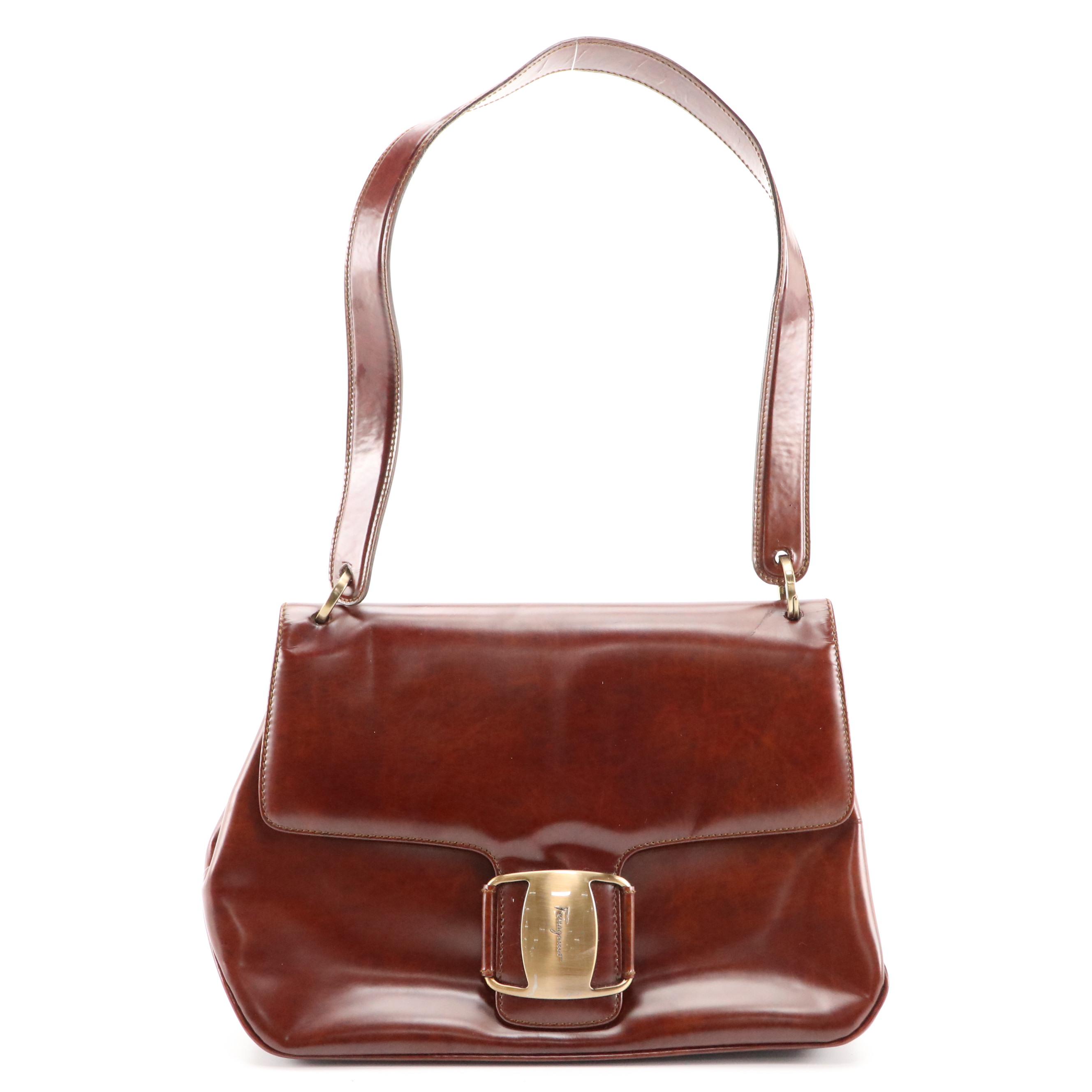 Salvatore Ferragamo Mahogany Brown Leather Front Flap Shoulder Bag