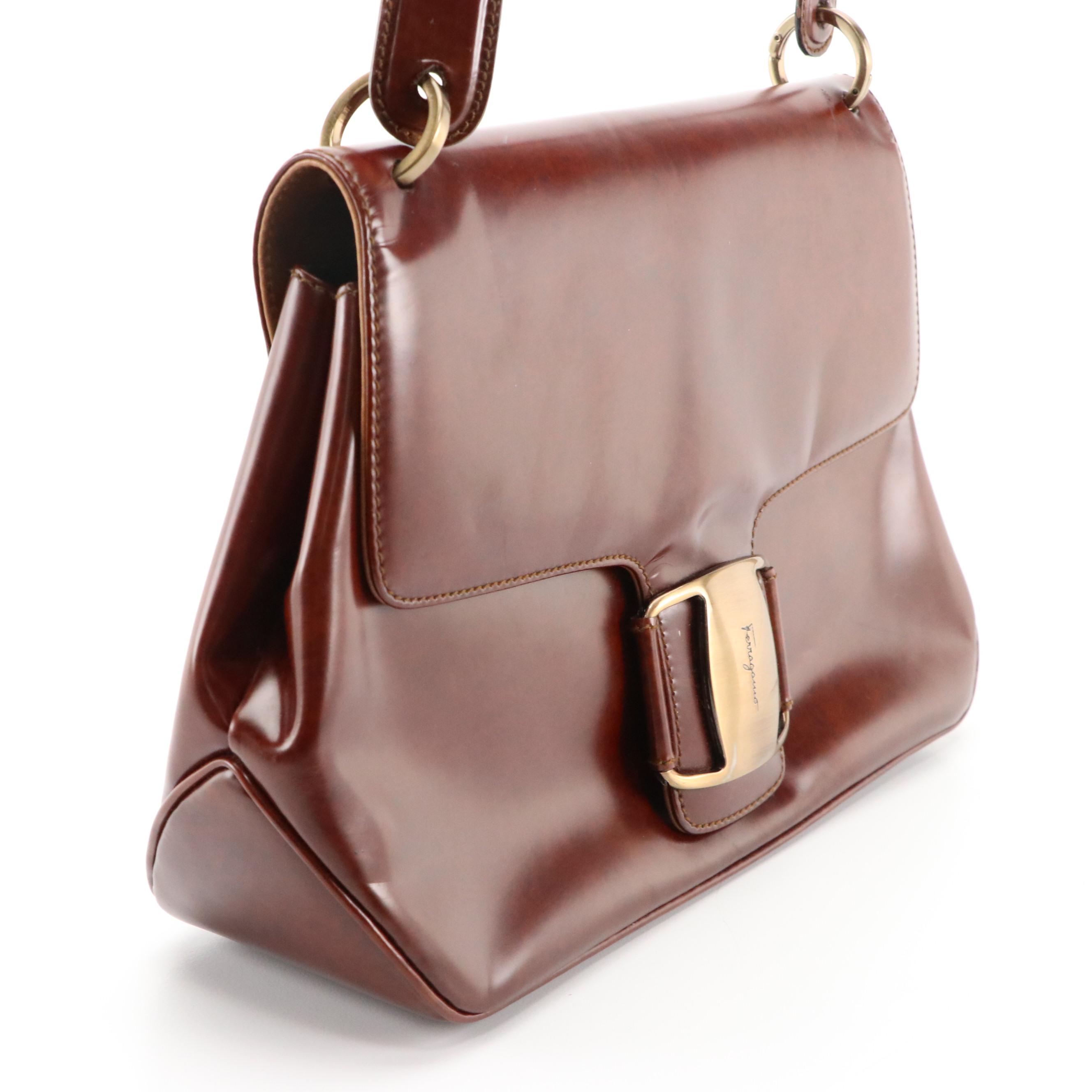 Salvatore Ferragamo Mahogany Brown Leather Front Flap Shoulder Bag