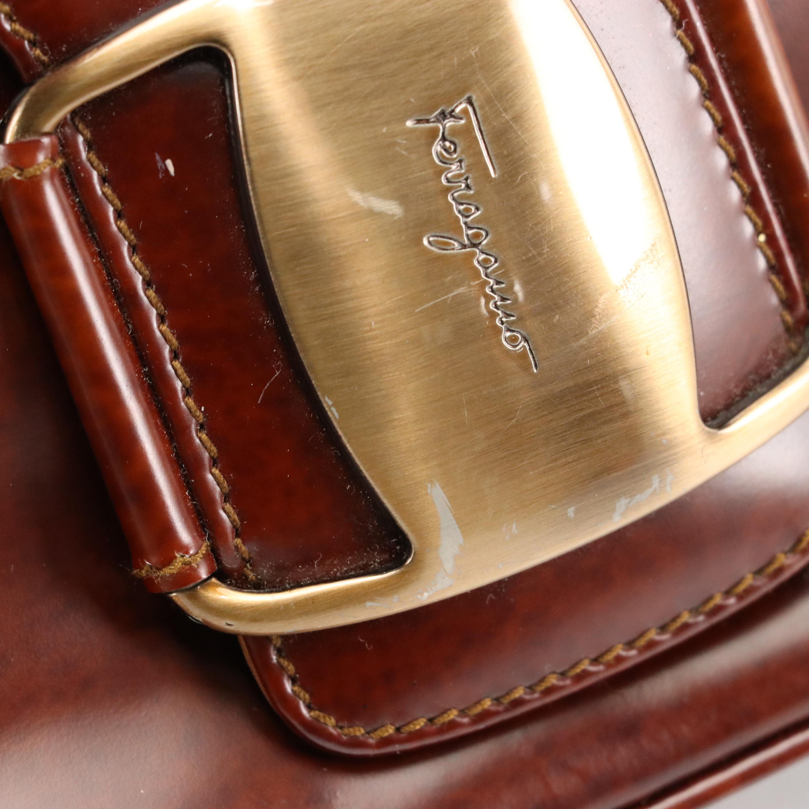 Salvatore Ferragamo Mahogany Brown Leather Front Flap Shoulder Bag