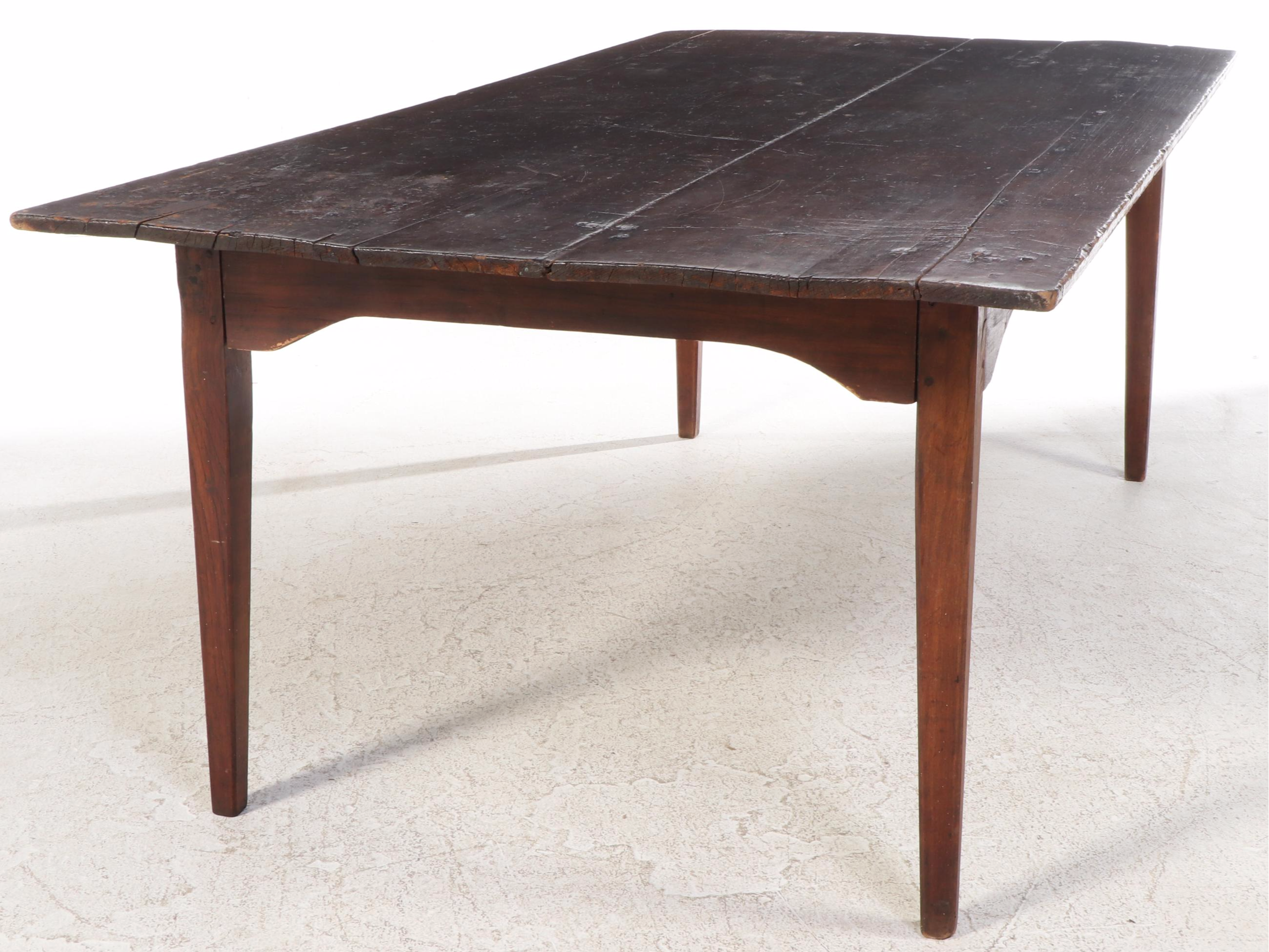 Primitive Two-Board Poplar and Cherry Harvest Table, 19th Century