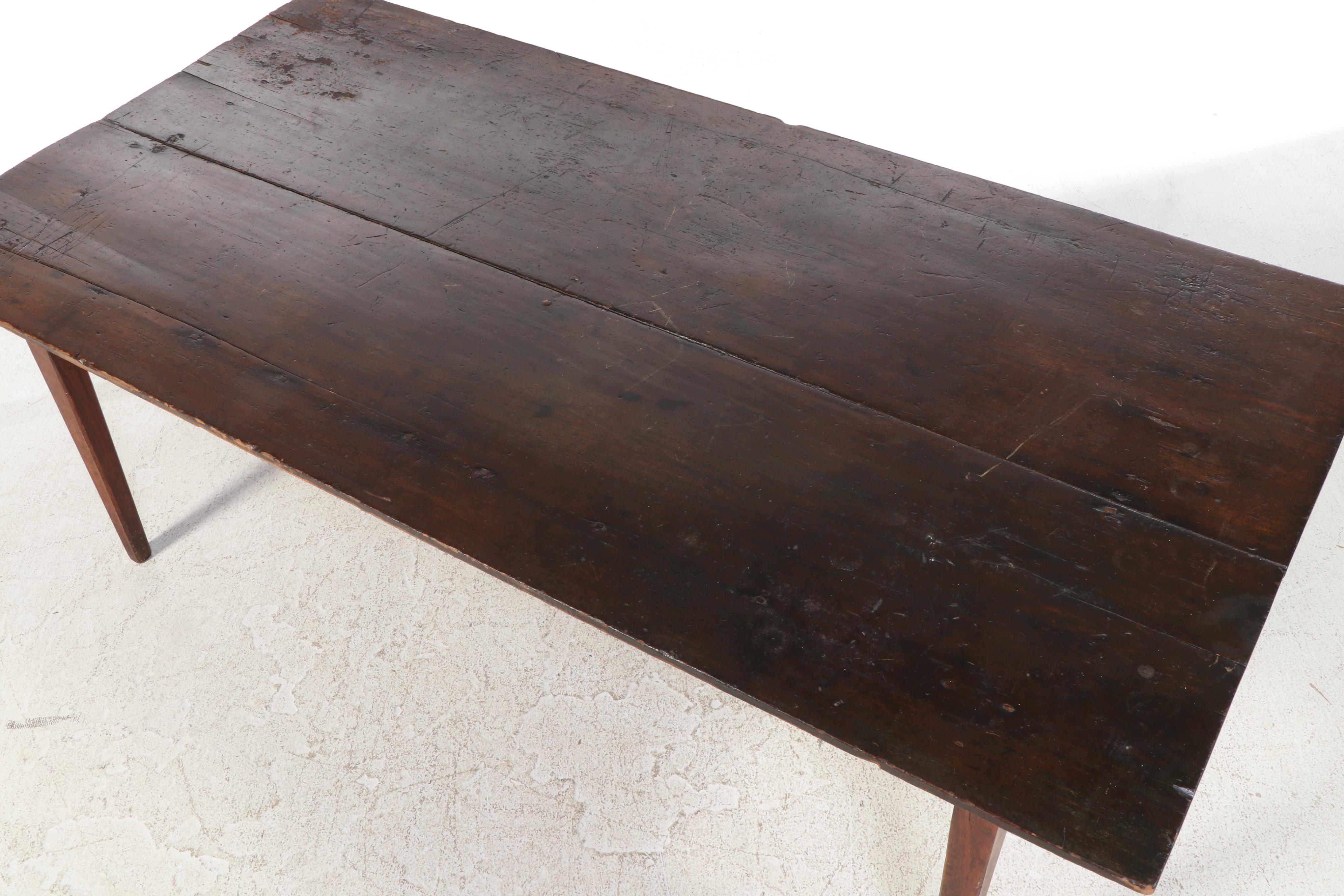 Primitive Two-Board Poplar and Cherry Harvest Table, 19th Century