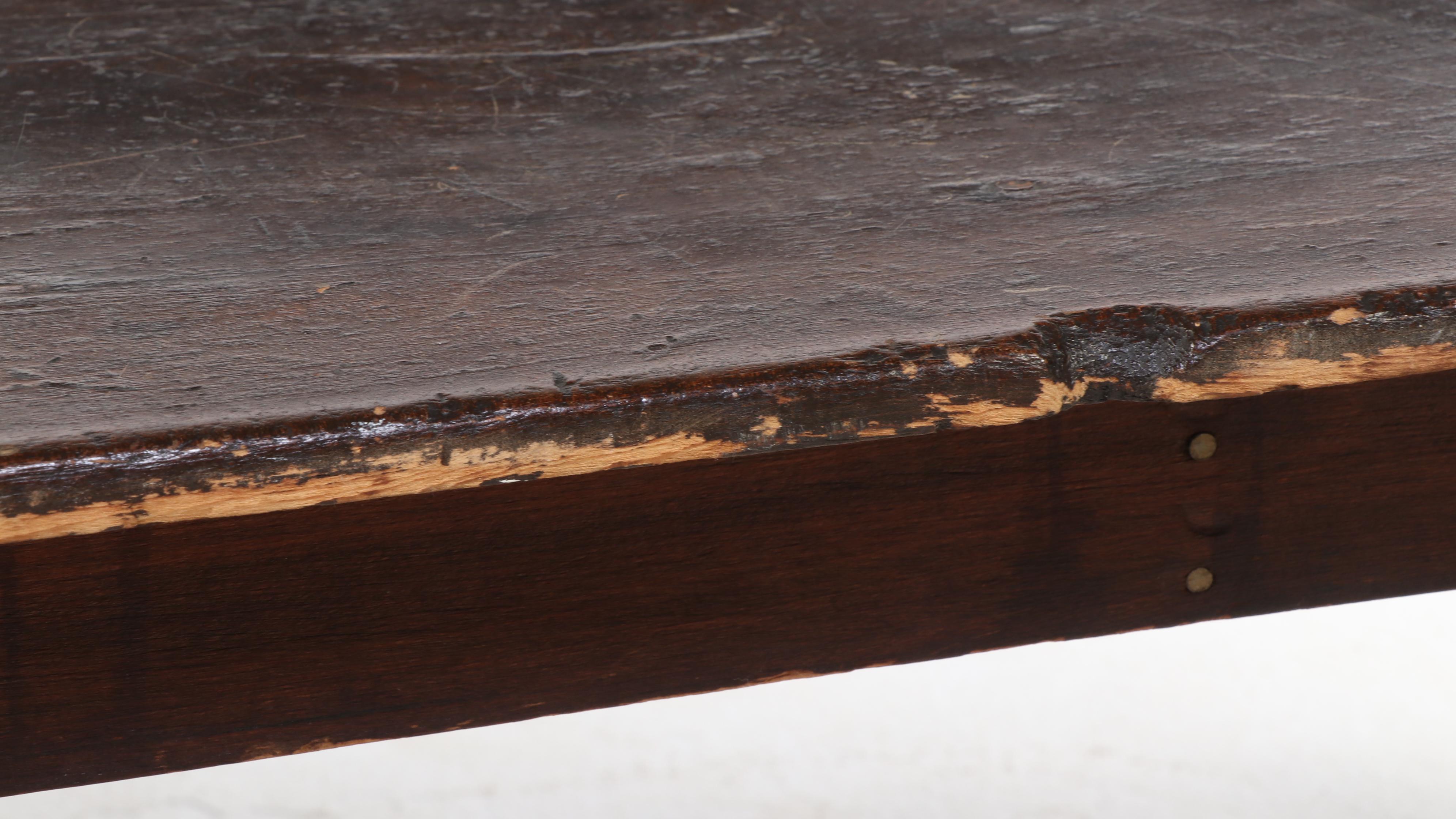 Primitive Two-Board Poplar and Cherry Harvest Table, 19th Century