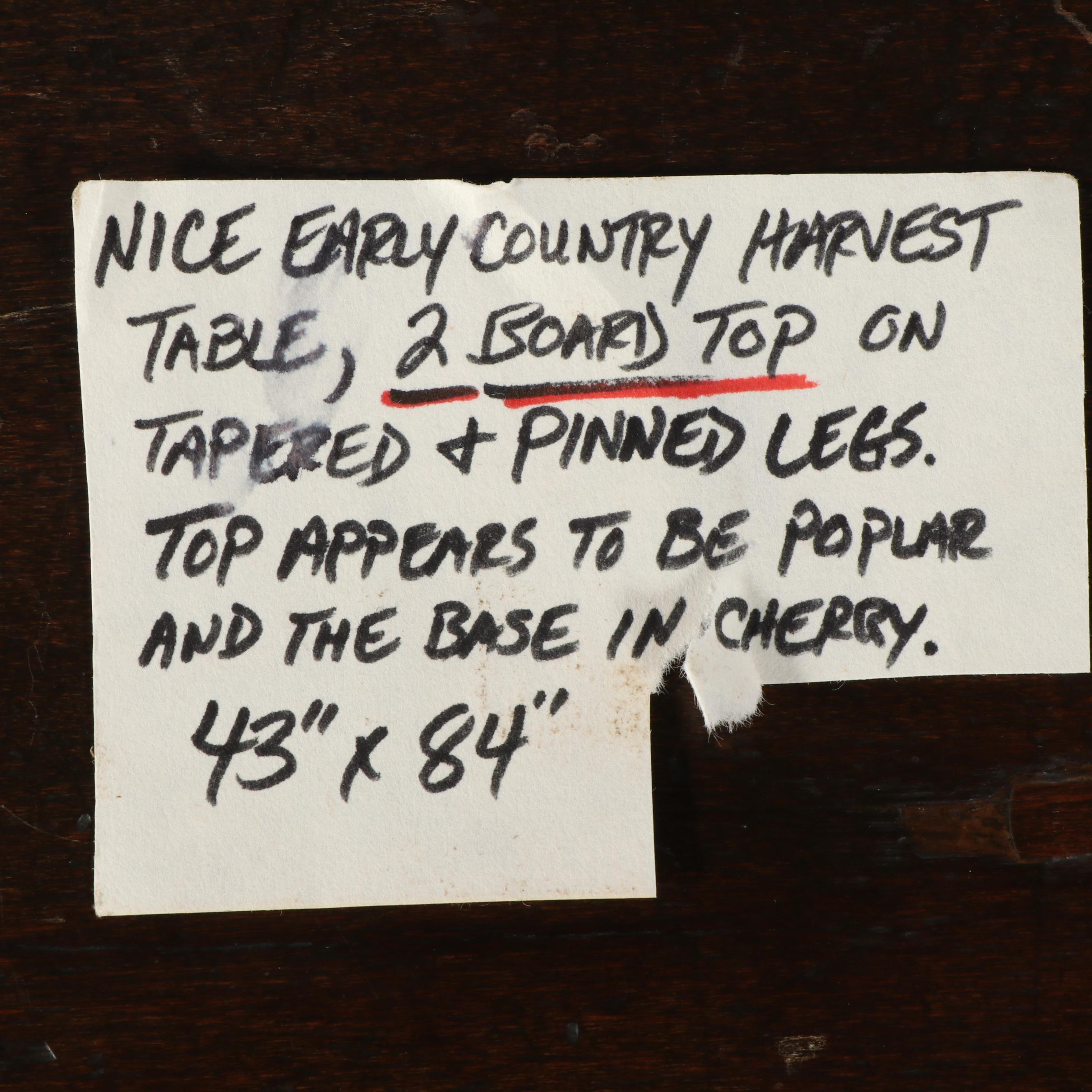 Primitive Two-Board Poplar and Cherry Harvest Table, 19th Century