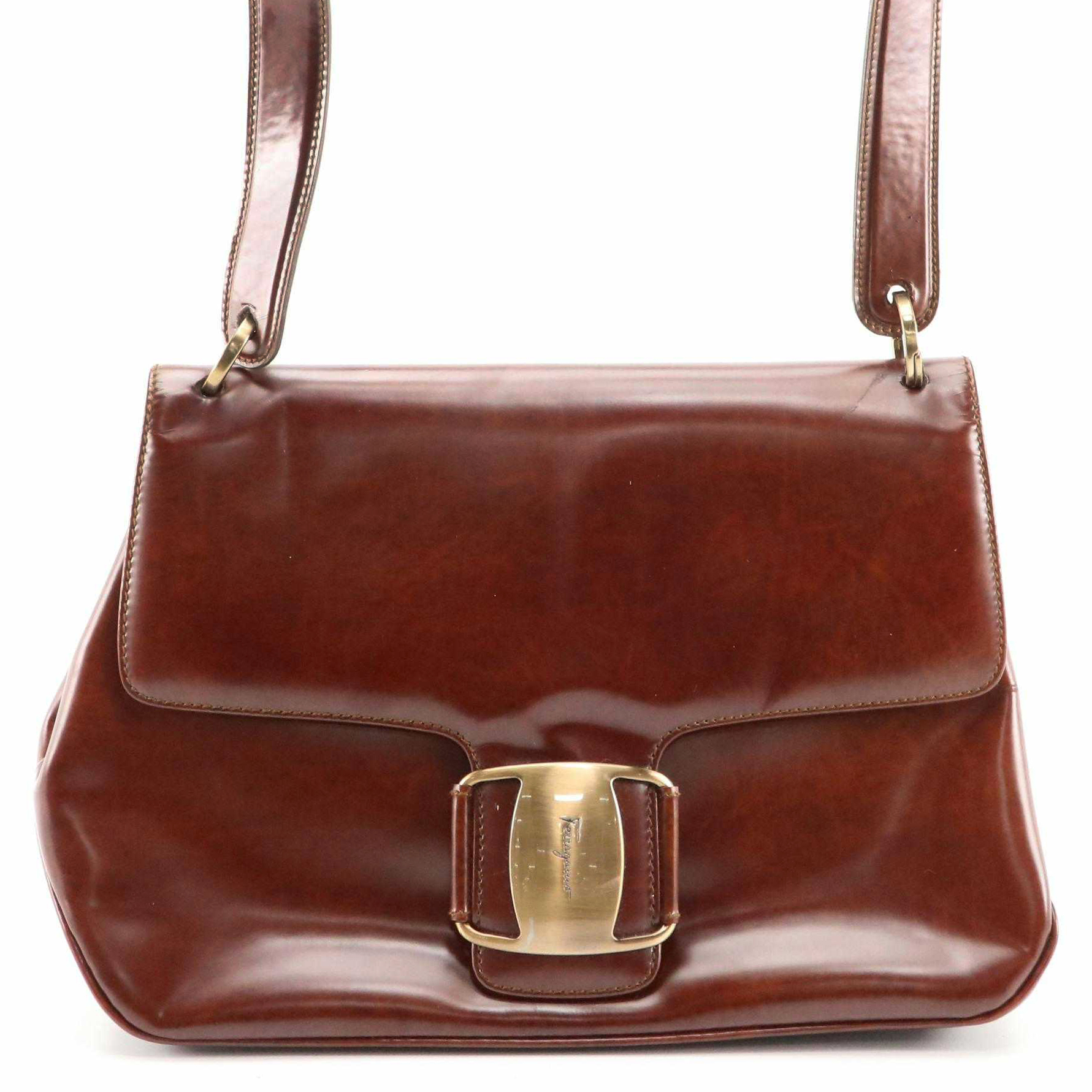 Salvatore Ferragamo Mahogany Brown Leather Front Flap Shoulder Bag