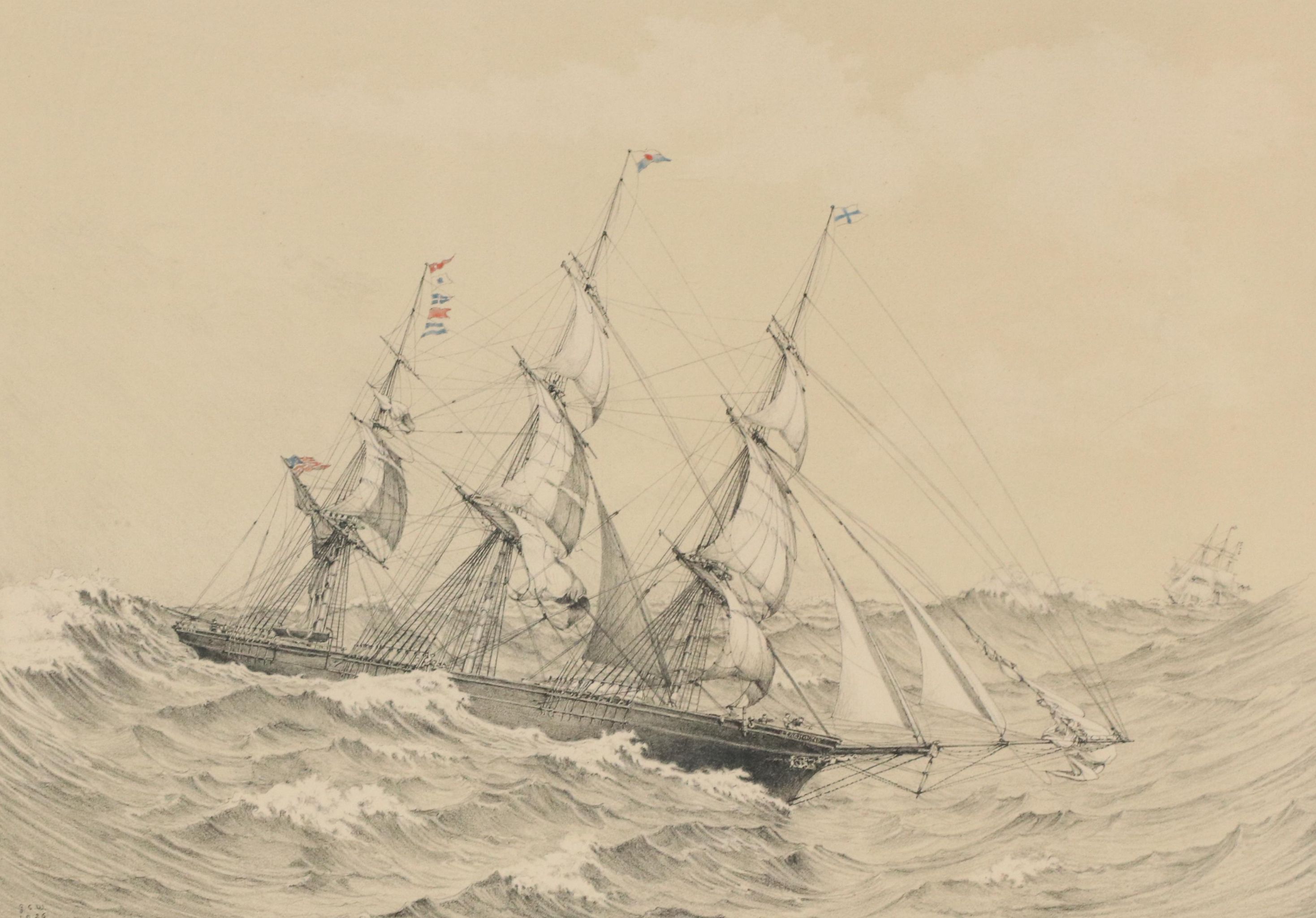 George C. Wales Hand-Colored Lithograph "Clipper Ship Staghound of Boston 1851"