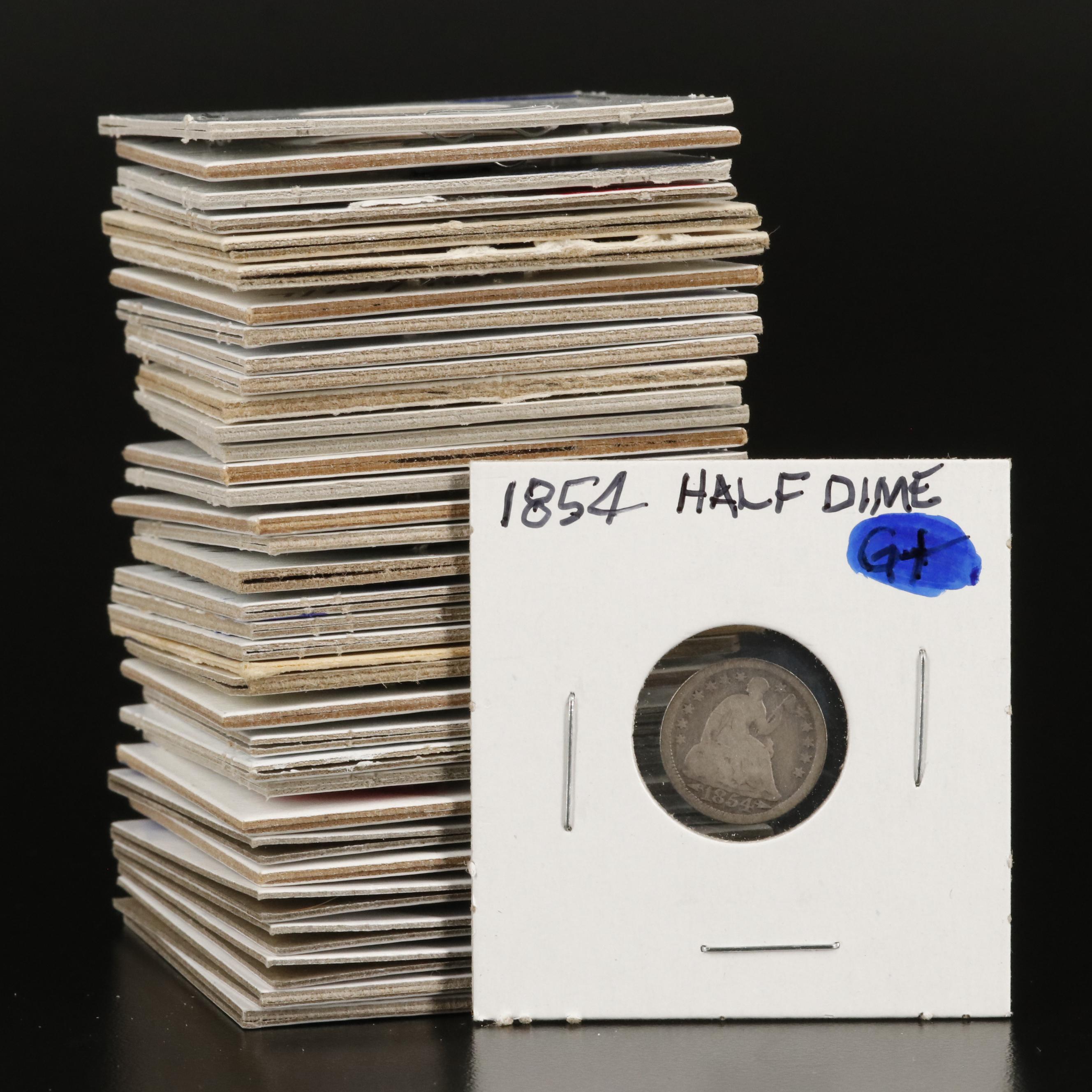 Collection of Thirty-Six Different U.S. Half Dimes Dated from 1829-1873