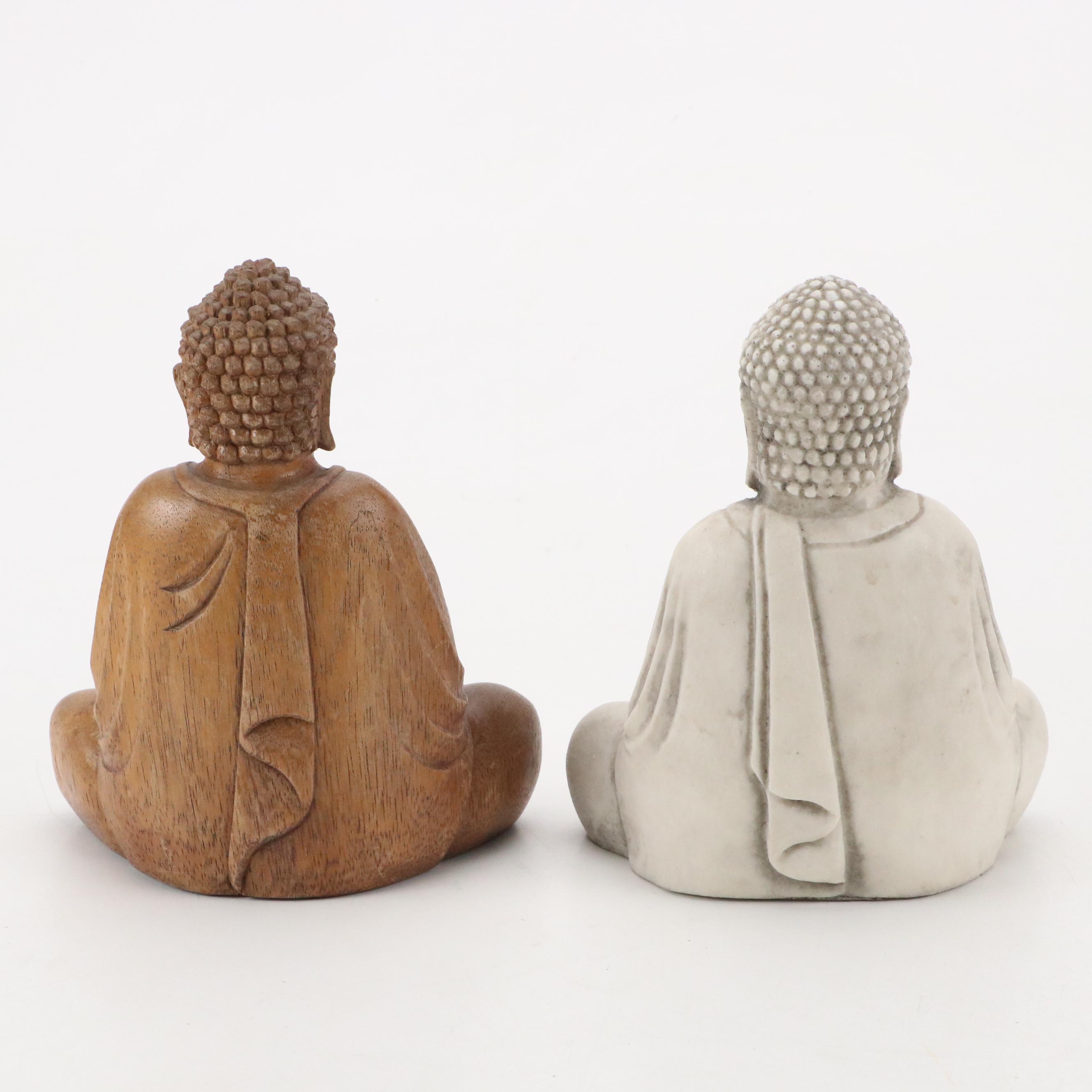 Hand-Carved Wood Buddha Statue with Ceramic and Resin Buddha Statues and More