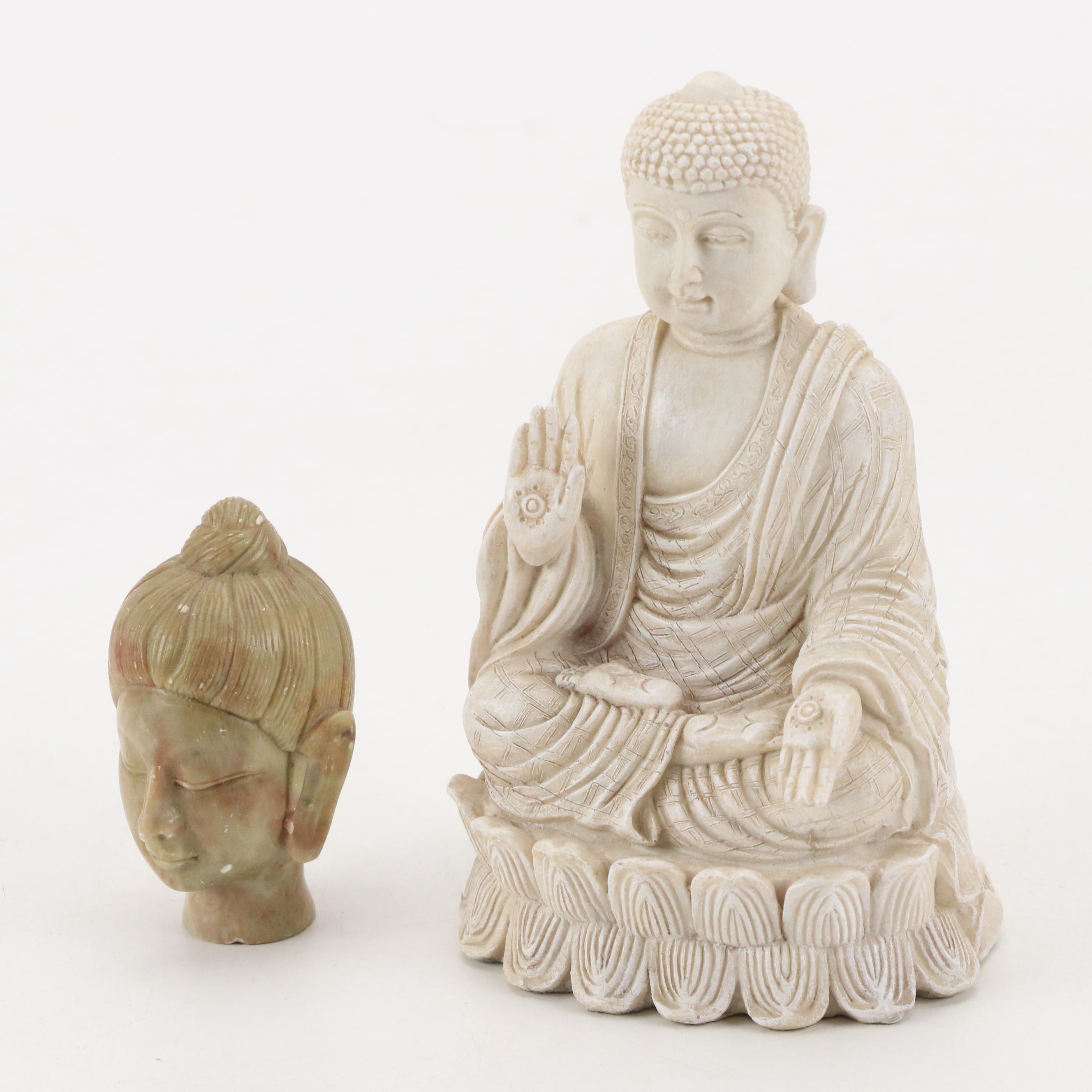 Hand-Carved Wood Buddha Statue with Ceramic and Resin Buddha Statues and More