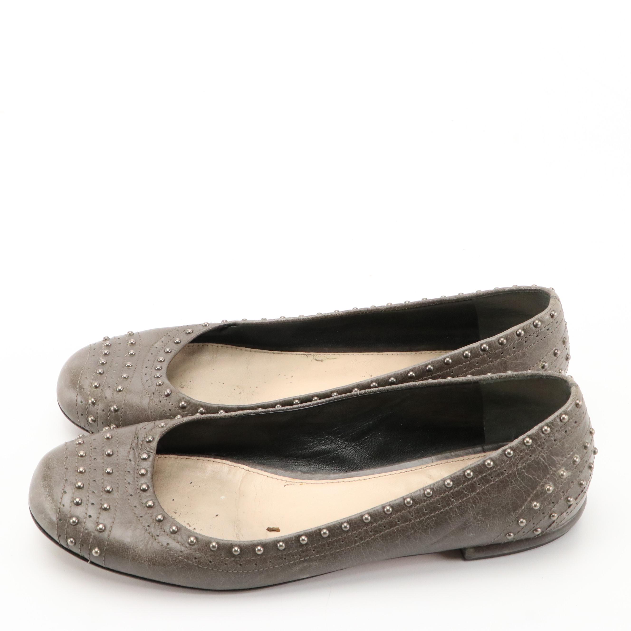 Prada Studded Leather Ballet Flats