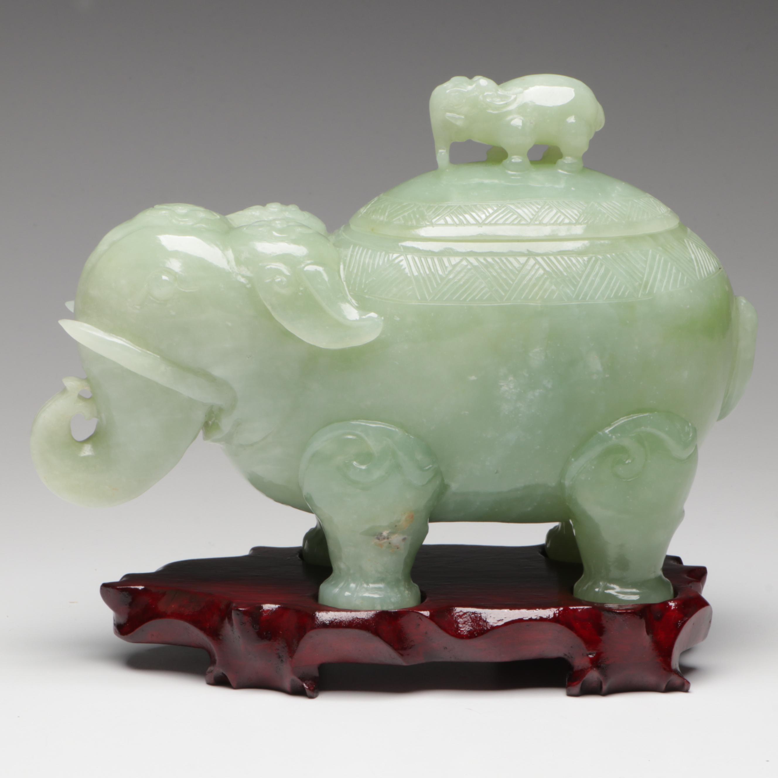 Chinese Carved Serpentine Elephant Box