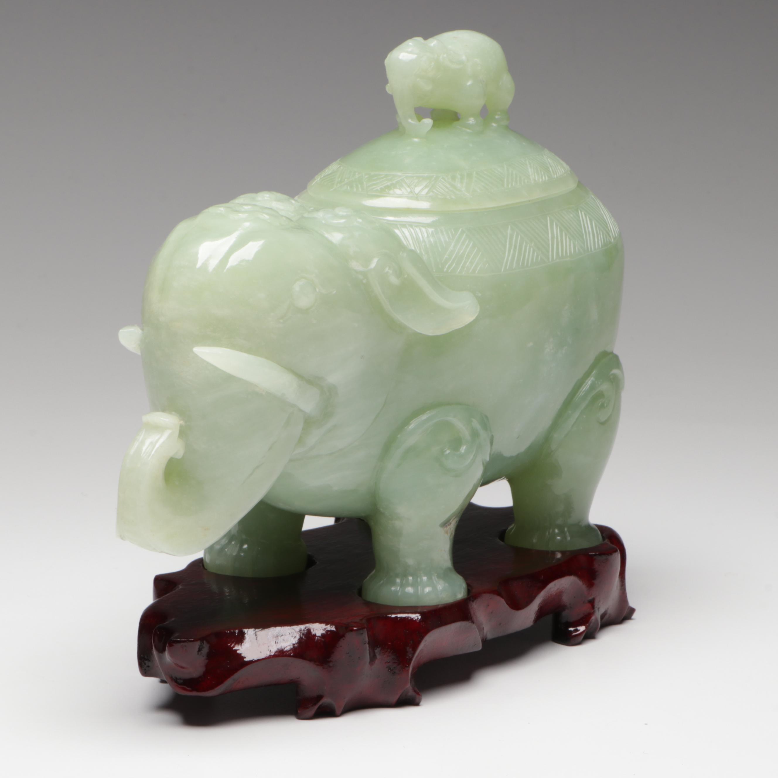 Chinese Carved Serpentine Elephant Box