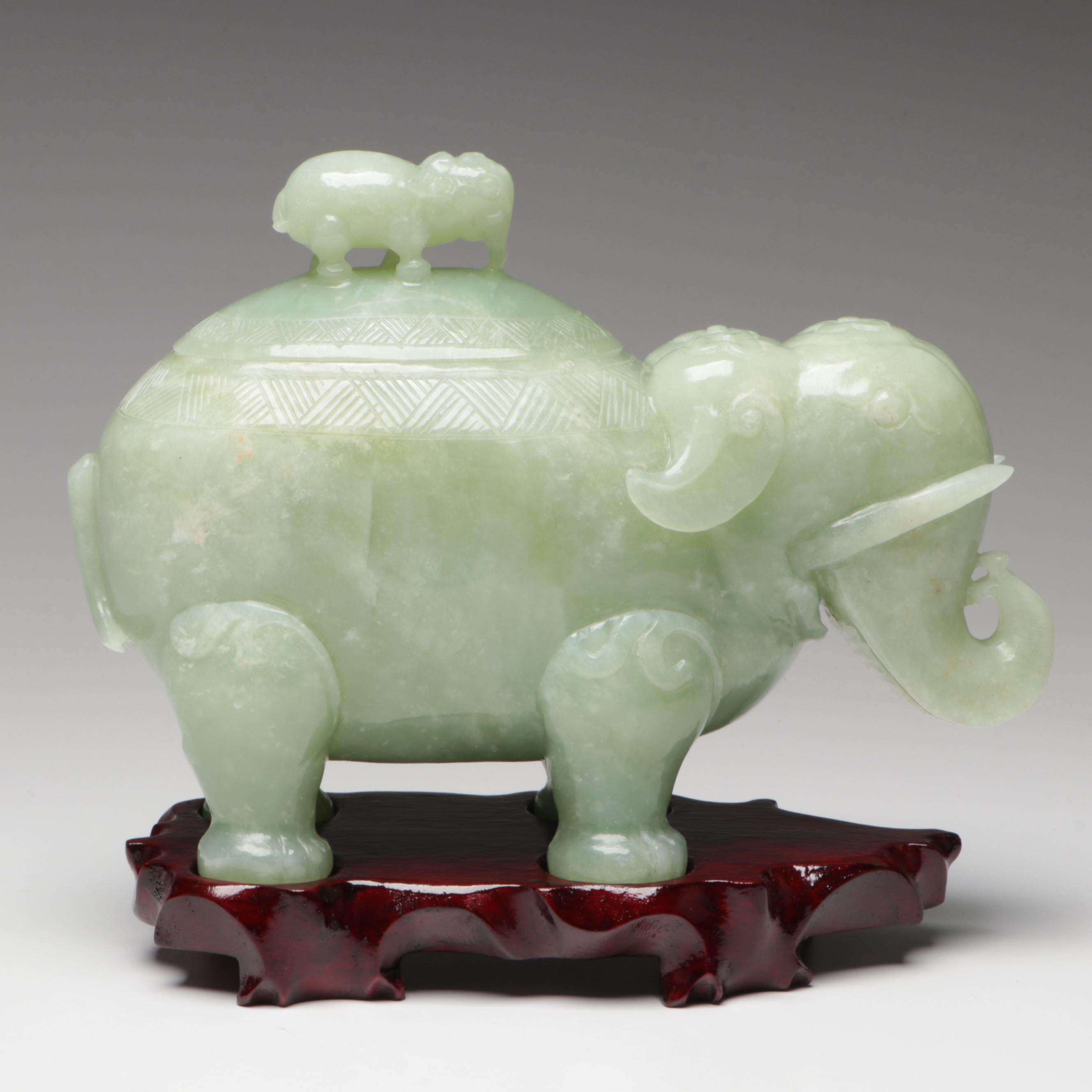 Chinese Carved Serpentine Elephant Box