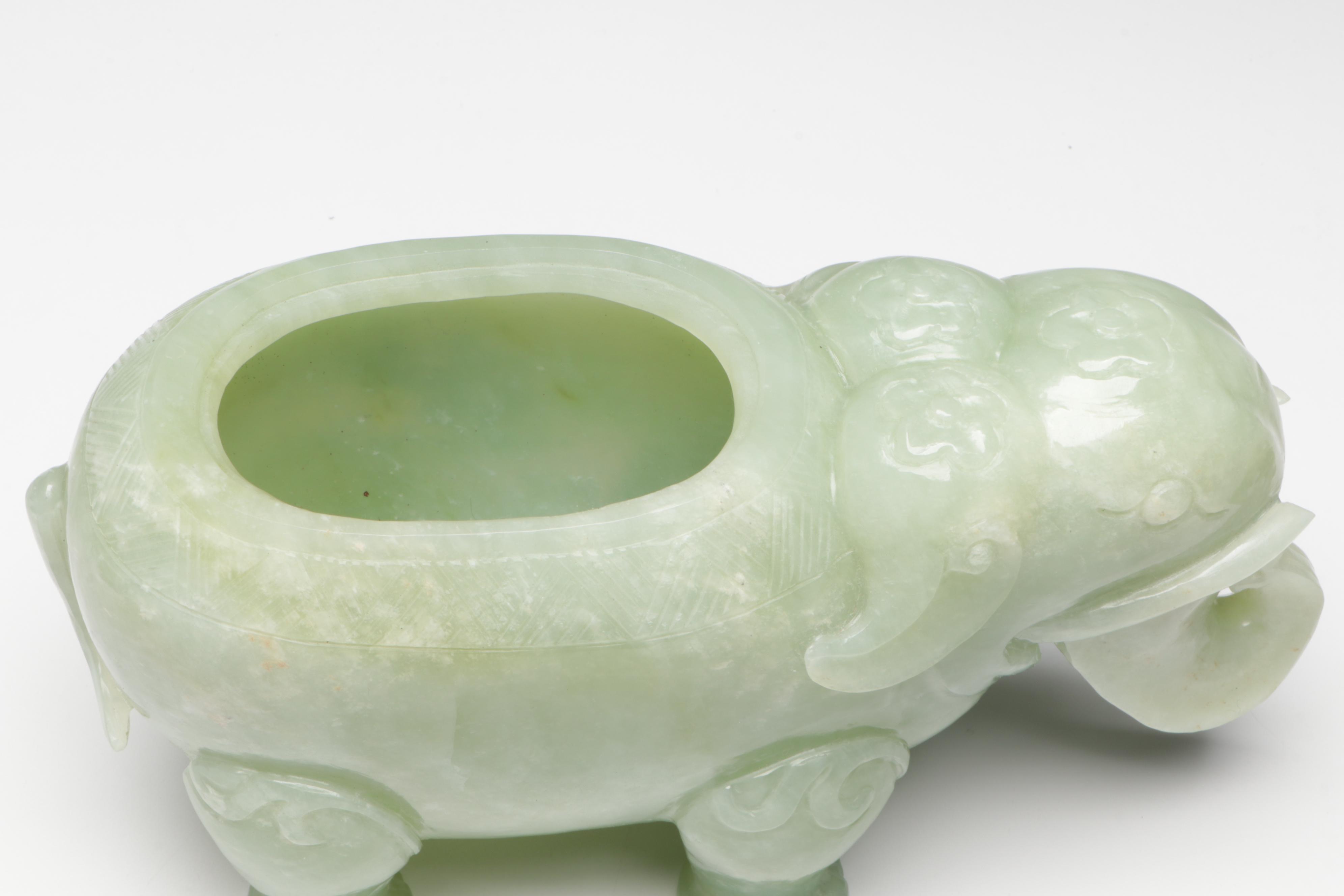 Chinese Carved Serpentine Elephant Box